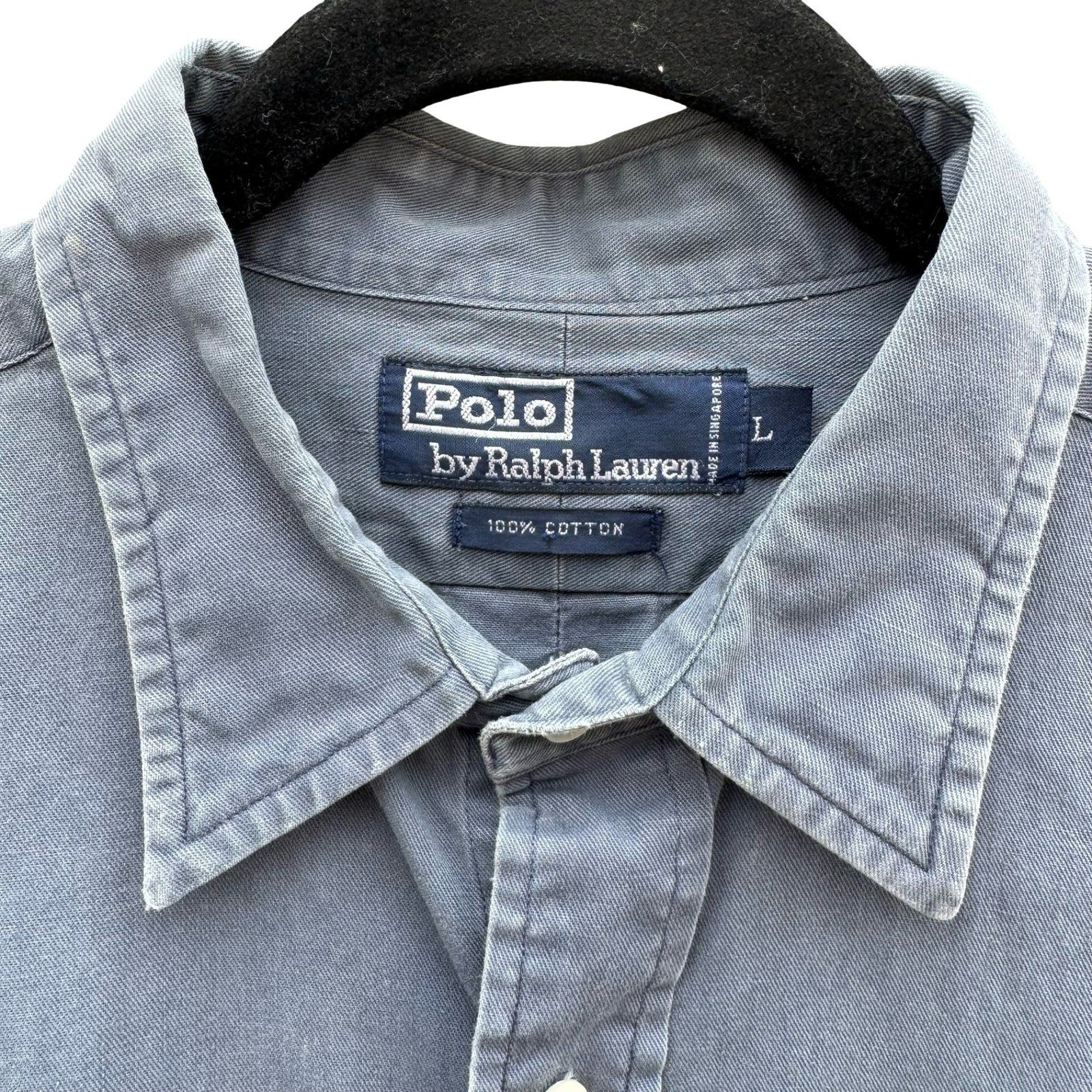 Polo Ralph Lauren Vintage 90s Mens L Blue Cotton Twill Crest Embroidered Shirt