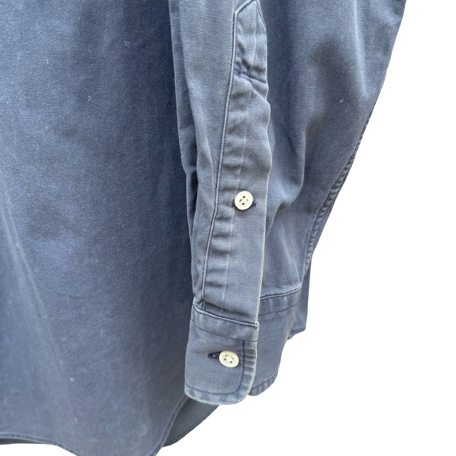 Polo Ralph Lauren Vintage 90s Mens L Blue Cotton Twill Crest Embroidered Shirt