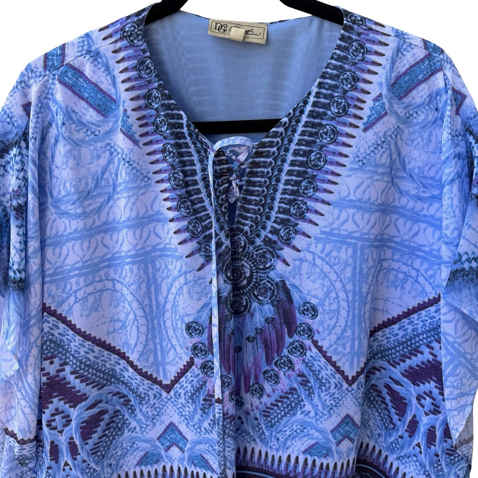 Diane Gilman Boho Resortwear Festival Lace Up Oversized Kaftan Kimono Top XS/S
