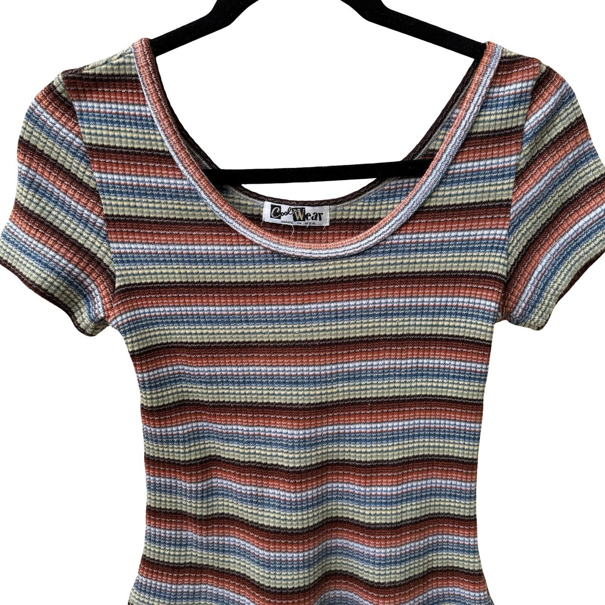 Cool Wear Vintage 70s 80s Grunge Indie Sleaze Waffle Knit Striped Babydoll Top