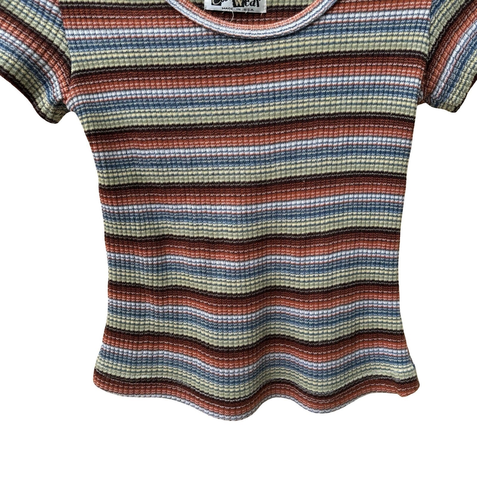 Cool Wear Vintage 70s 80s Grunge Indie Sleaze Waffle Knit Striped Babydoll Top