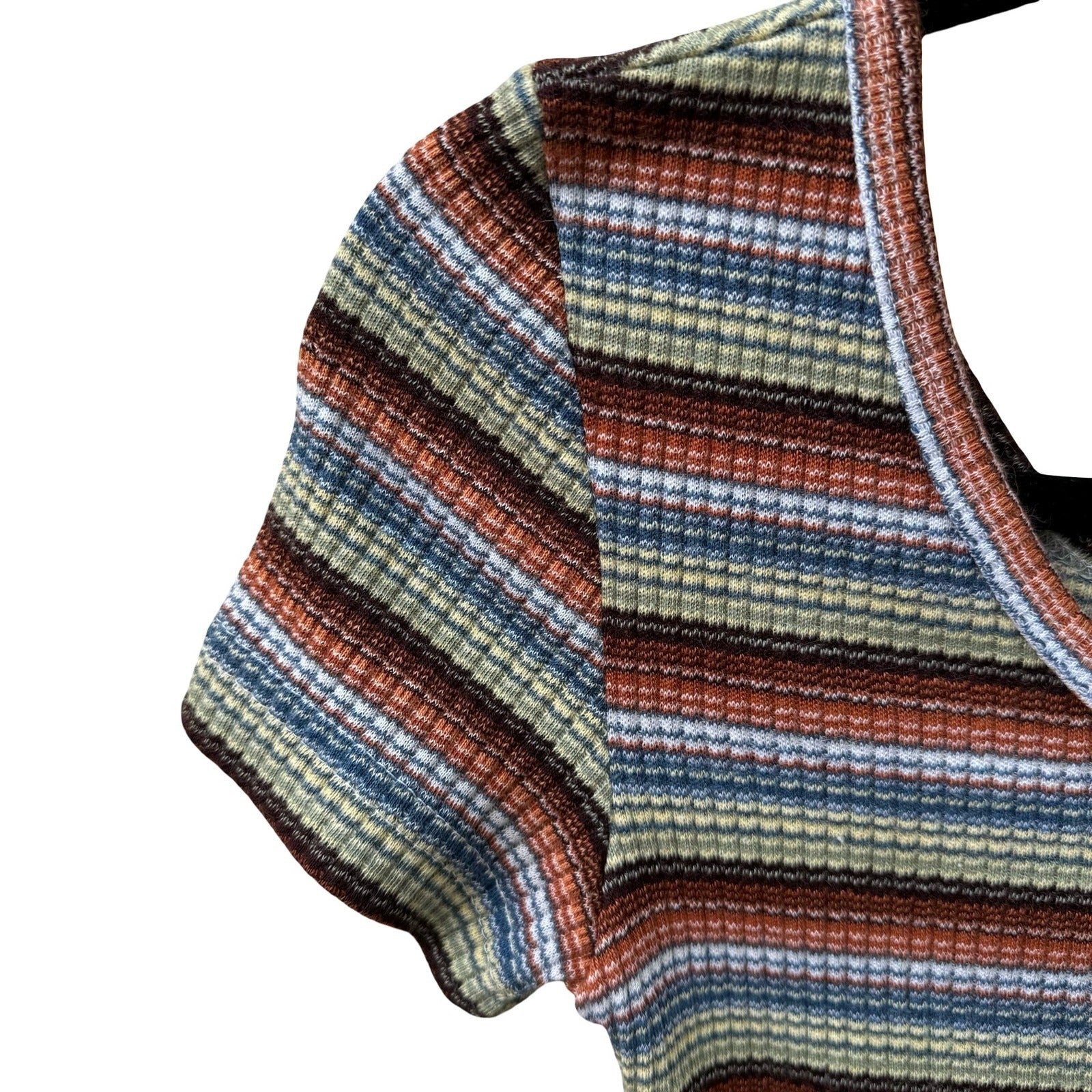 Cool Wear Vintage 70s 80s Grunge Indie Sleaze Waffle Knit Striped Babydoll Top