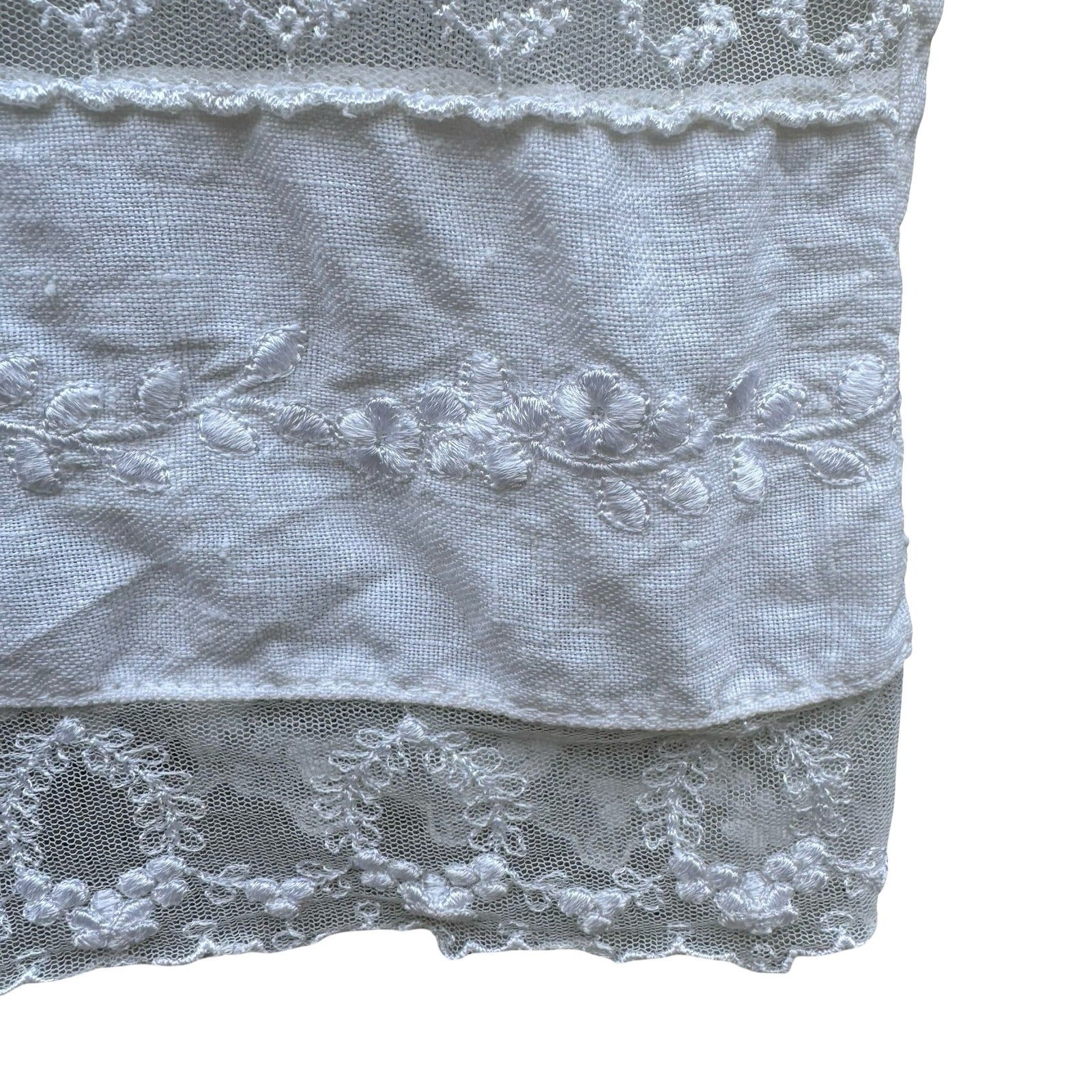 Hot Cotton Marc Ware White Linen Lace Trim Button Down Shirt Short Sleeve Small