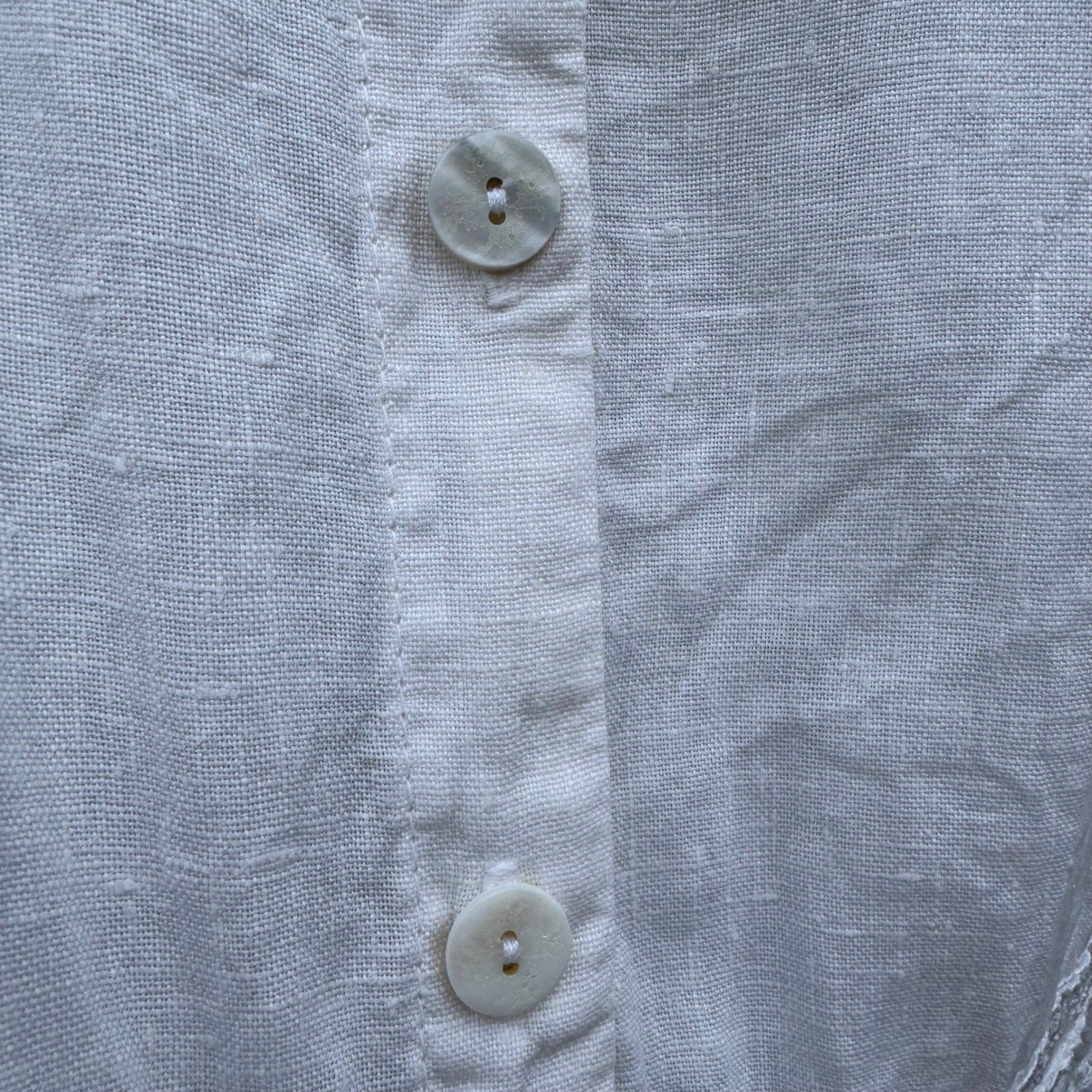 Hot Cotton Marc Ware White Linen Lace Trim Button Down Shirt Short Sleeve Small