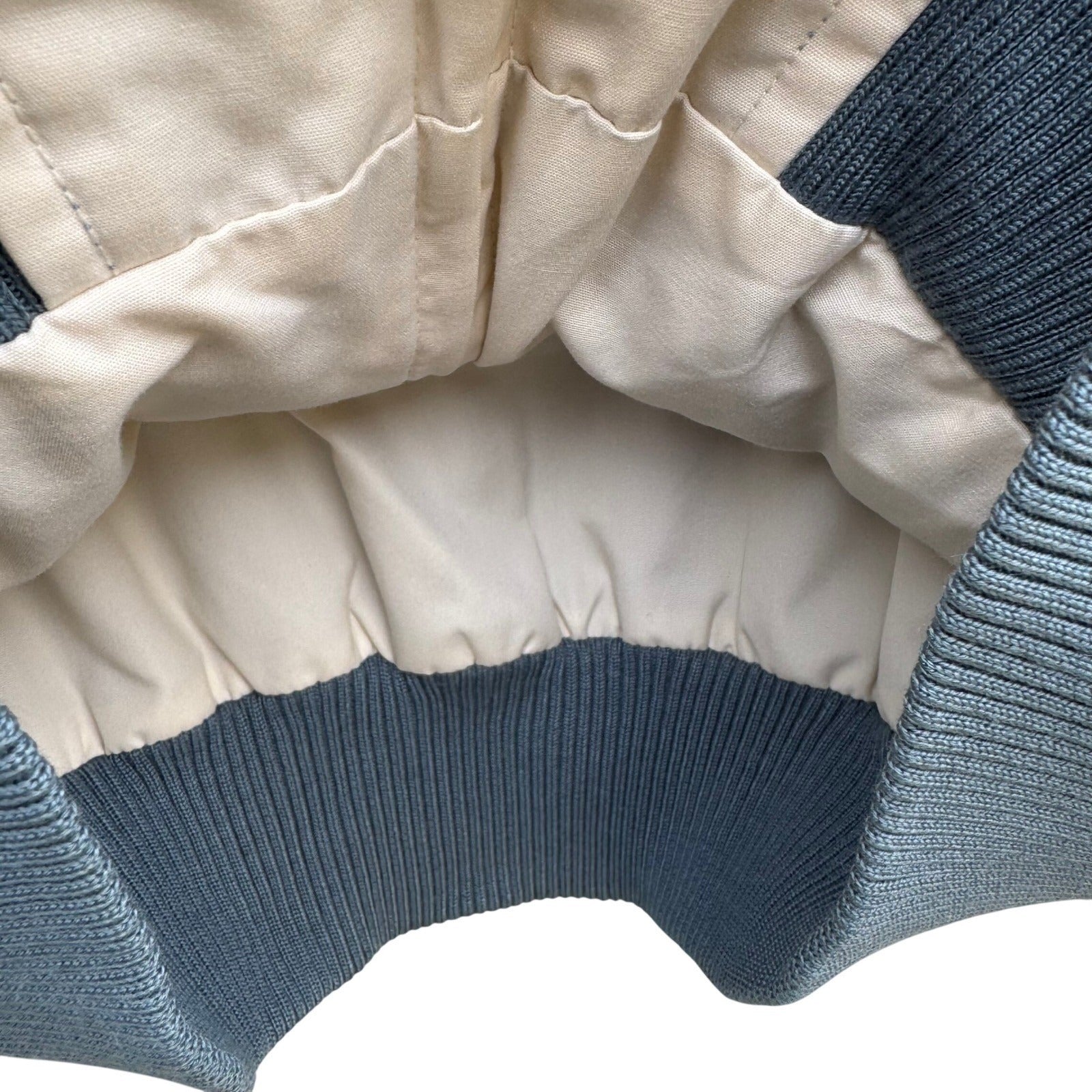 Vintage Reversible Bomber Jacket Blue Cream Zipper Ribbed Trim Mens L Streetwear