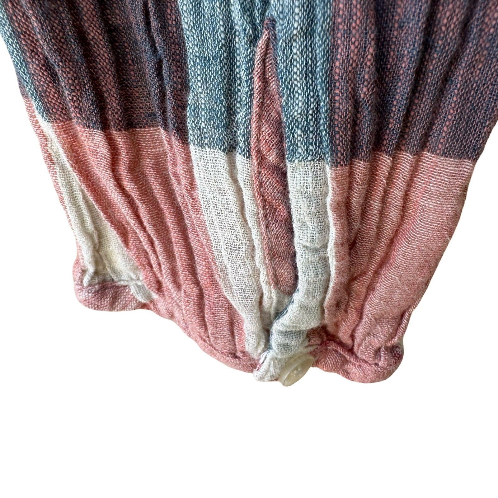 Lucky Brand Coastal Plaid Gauzy Cotton Linen Smocked Boho Peasant Tunic Blouse S