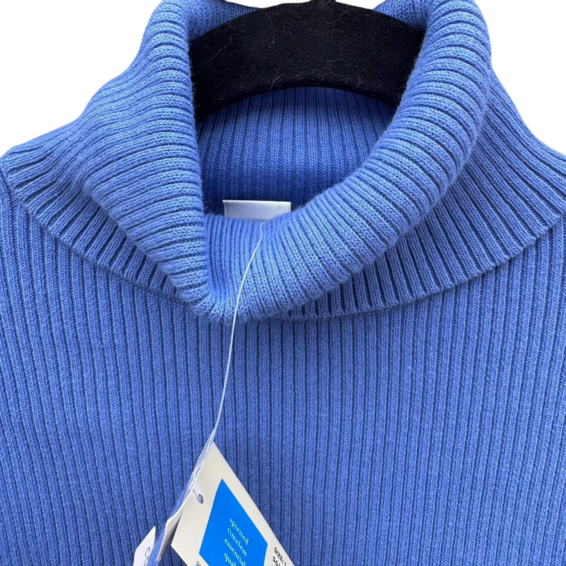 Covington Blue Knit Turtleneck Sweater L Stretch Cotton Long Sleeve Womens New