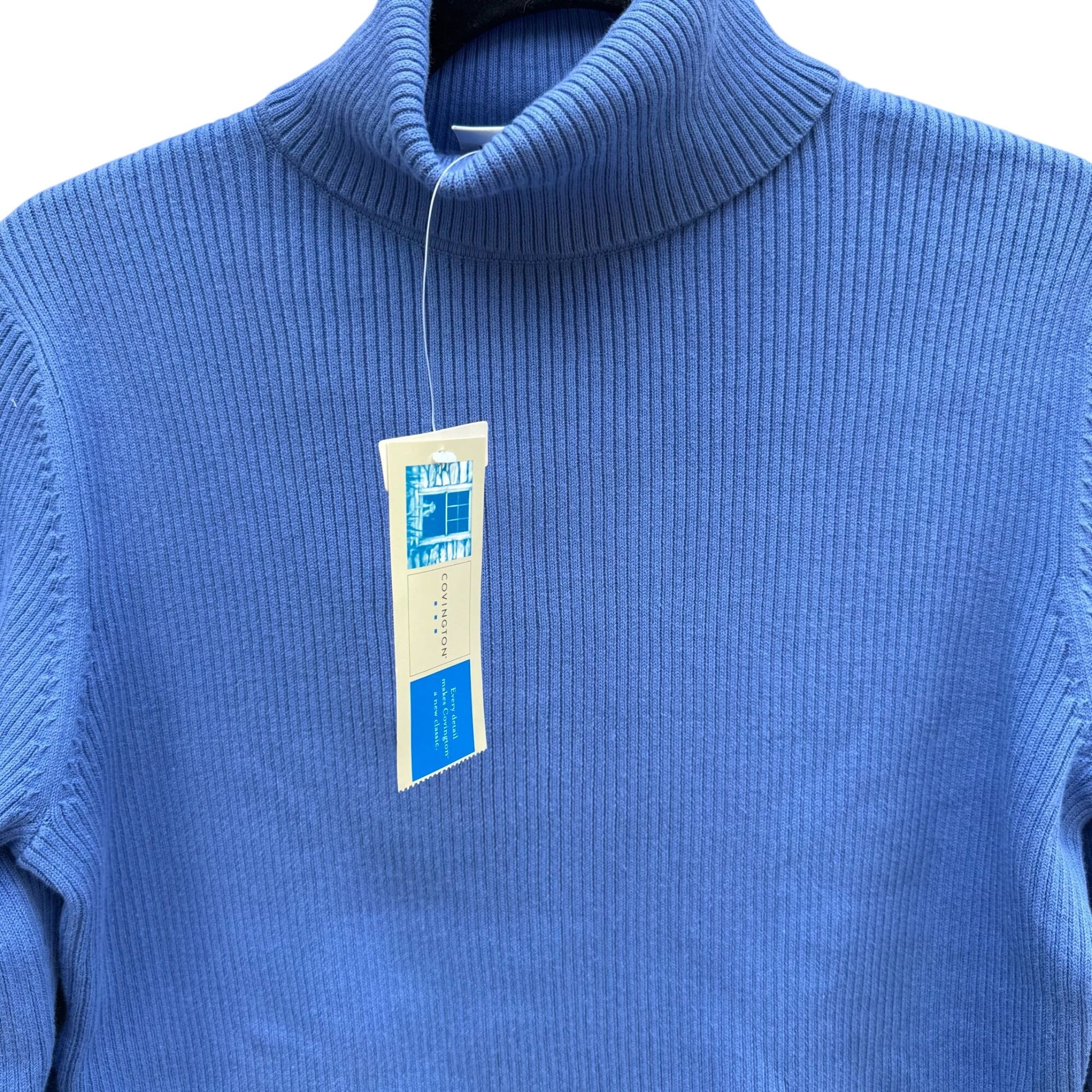 Covington Blue Knit Turtleneck Sweater L Stretch Cotton Long Sleeve Womens New
