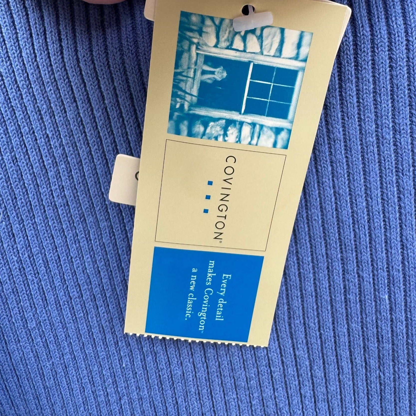 Covington Blue Knit Turtleneck Sweater L Stretch Cotton Long Sleeve Womens New