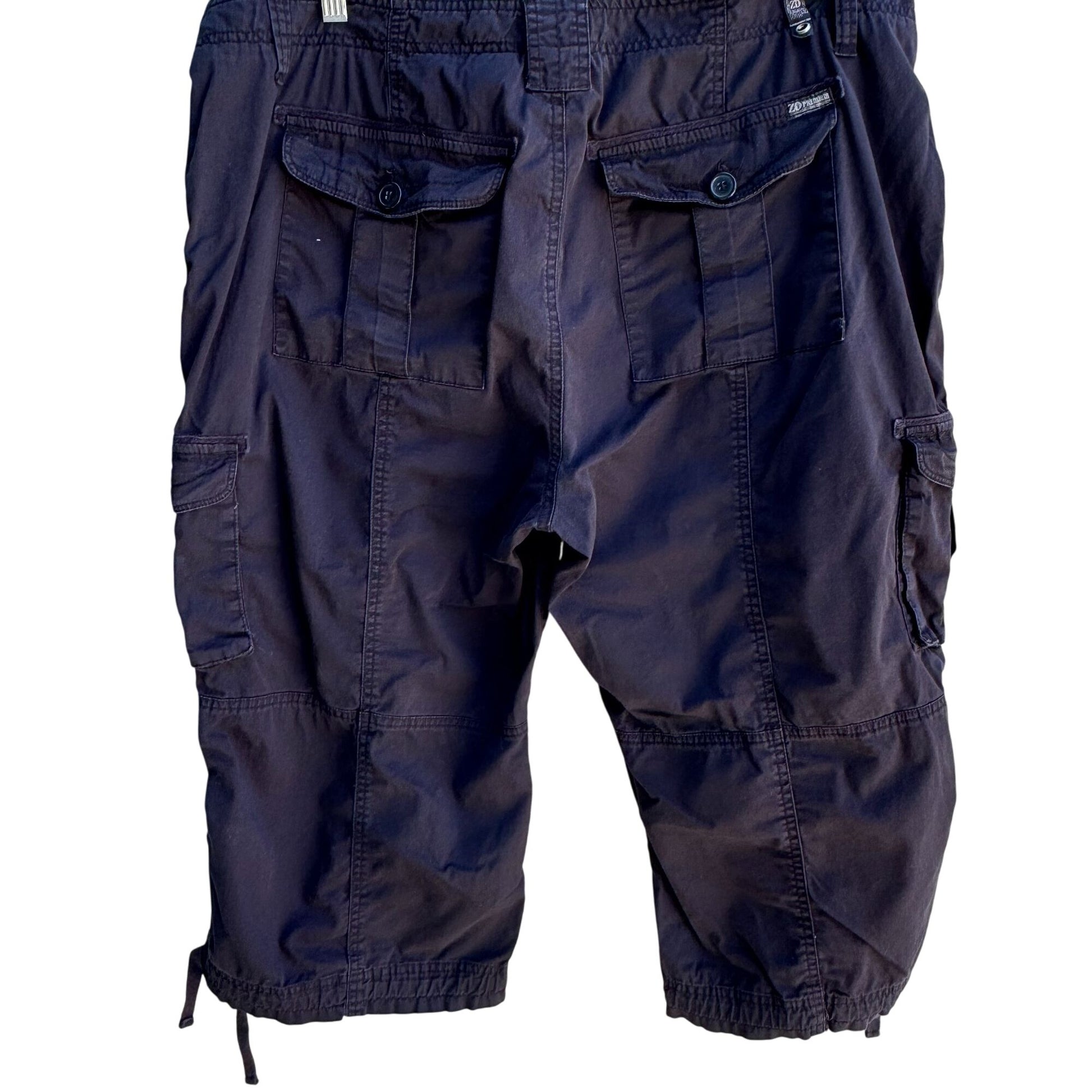 ZD Premium Womens Black Button Pockets Drawstring Hem Cropped Cargo Pants 20