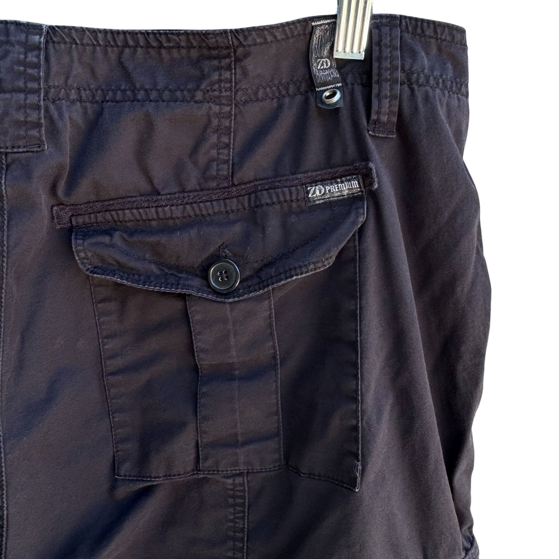 ZD Premium Womens Black Button Pockets Drawstring Hem Cropped Cargo Pants 20