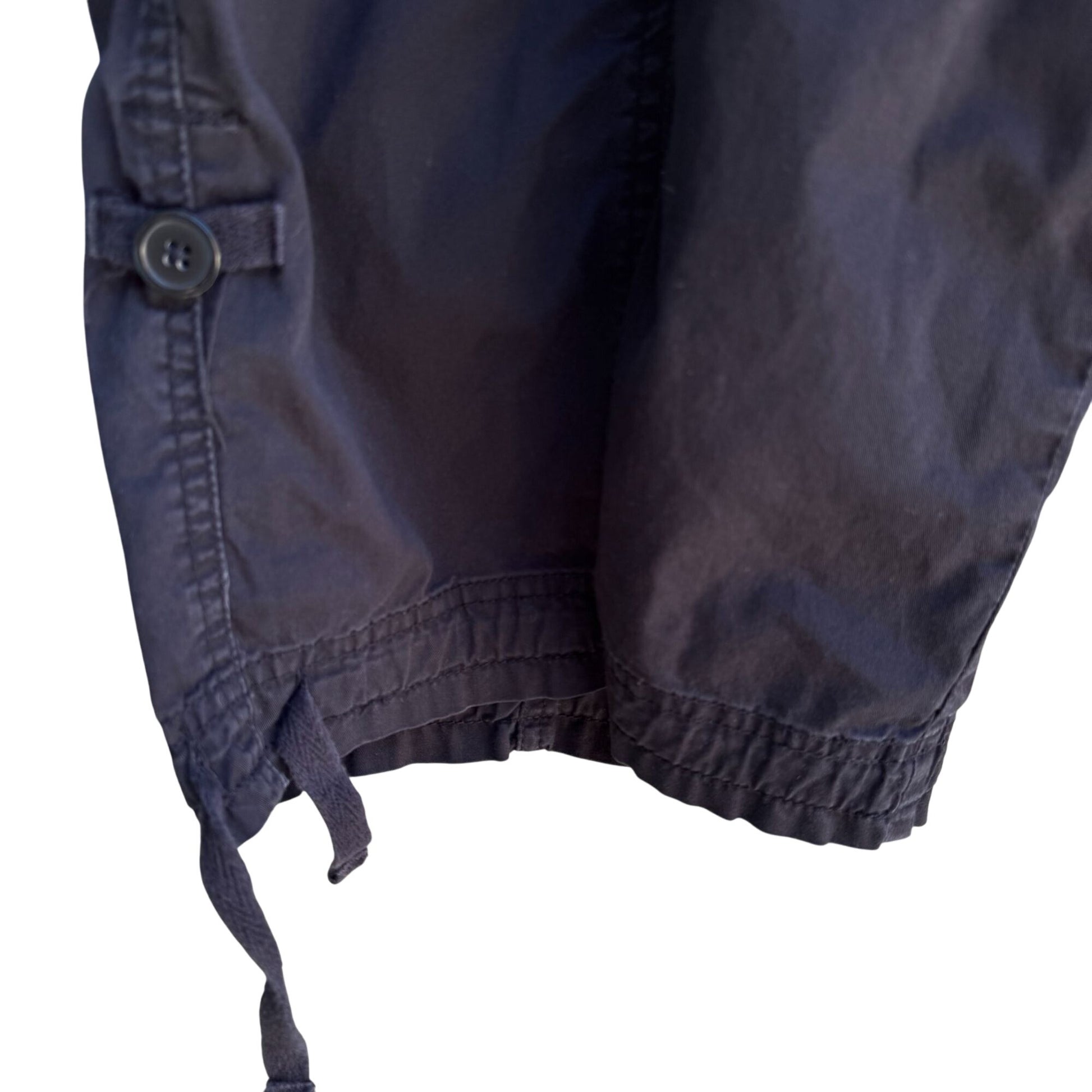 ZD Premium Womens Black Button Pockets Drawstring Hem Cropped Cargo Pants 20