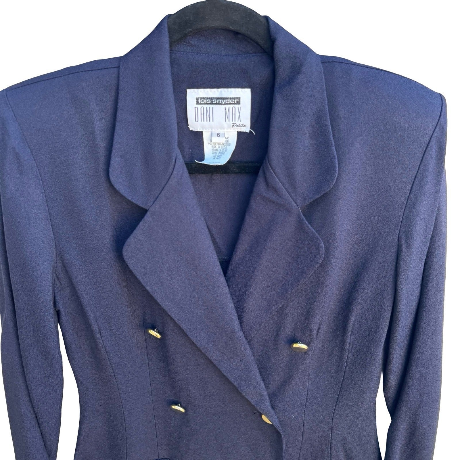 Lois Snyder Dani Max Vintage 90s Double Breasted Blazer Gold Chain Detail Navy 6