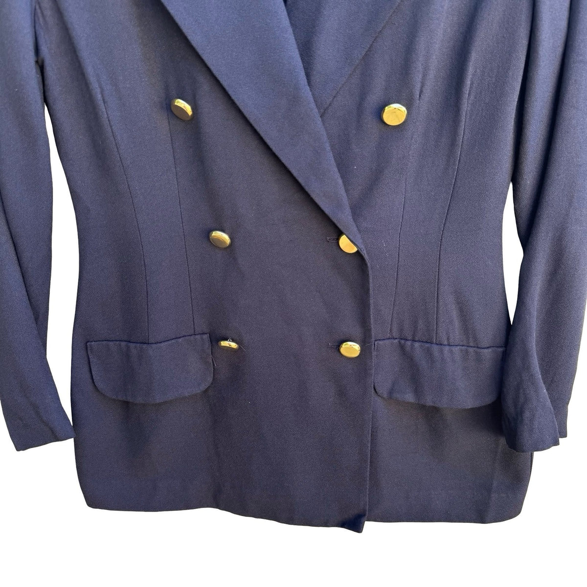 Lois Snyder Dani Max Vintage 90s Double Breasted Blazer Gold Chain Detail Navy 6