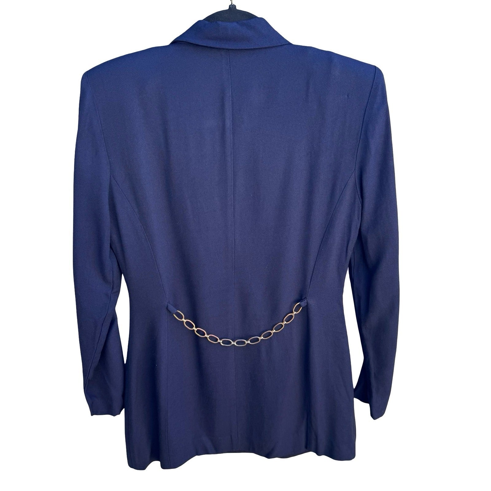 Lois Snyder Dani Max Vintage 90s Double Breasted Blazer Gold Chain Detail Navy 6