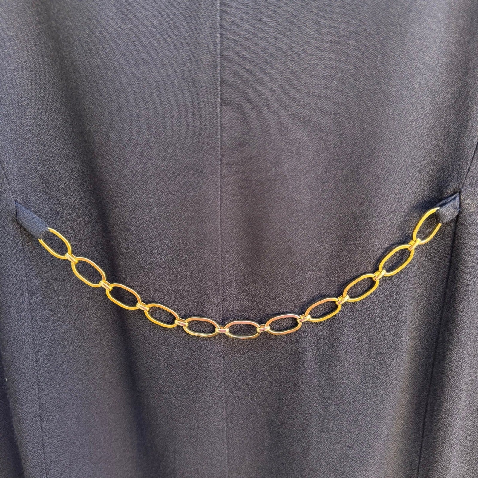 Lois Snyder Dani Max Vintage 90s Double Breasted Blazer Gold Chain Detail Navy 6