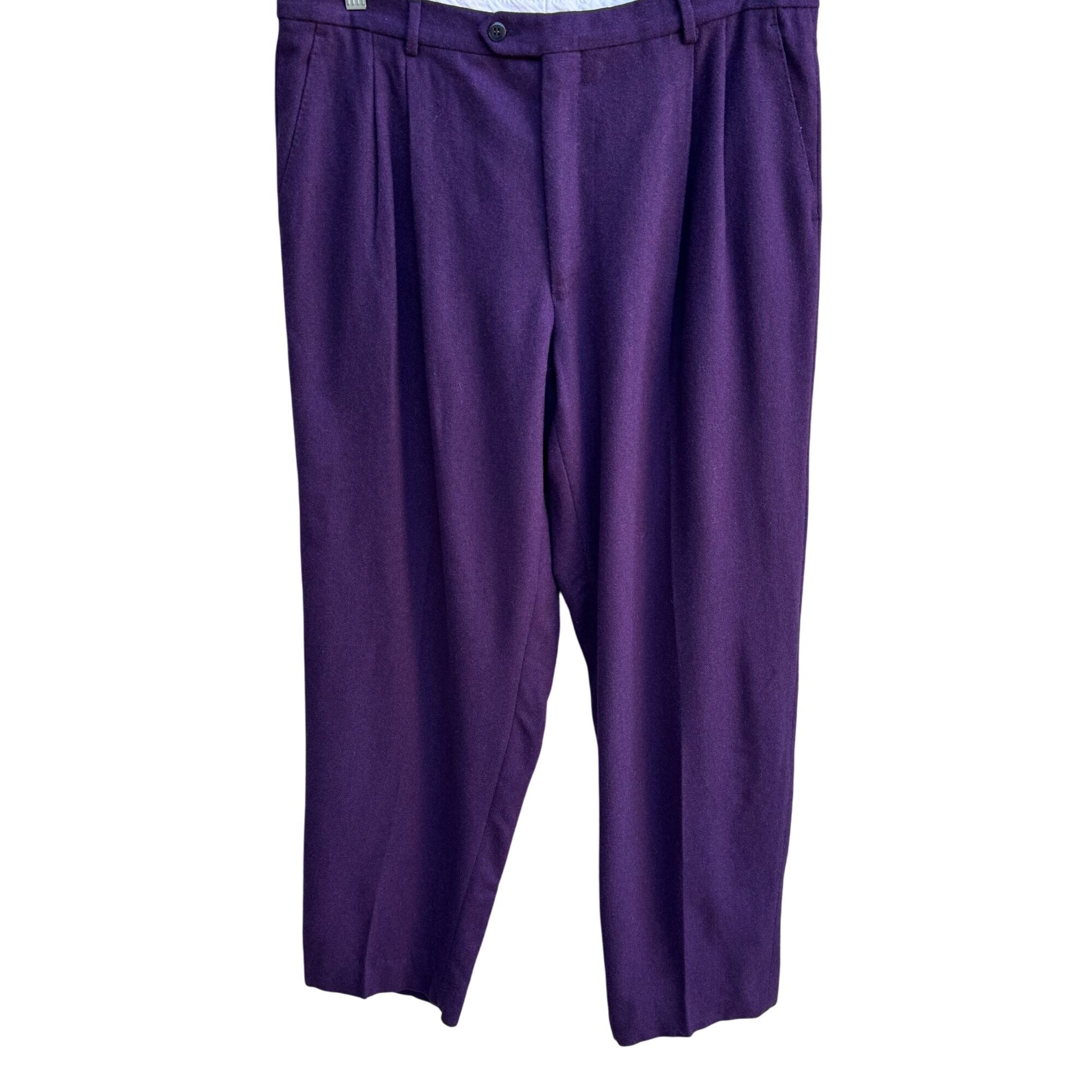 Vintage Purple Italian Wool Pleated Mens Dress Trouser High Waist Tapered Pant