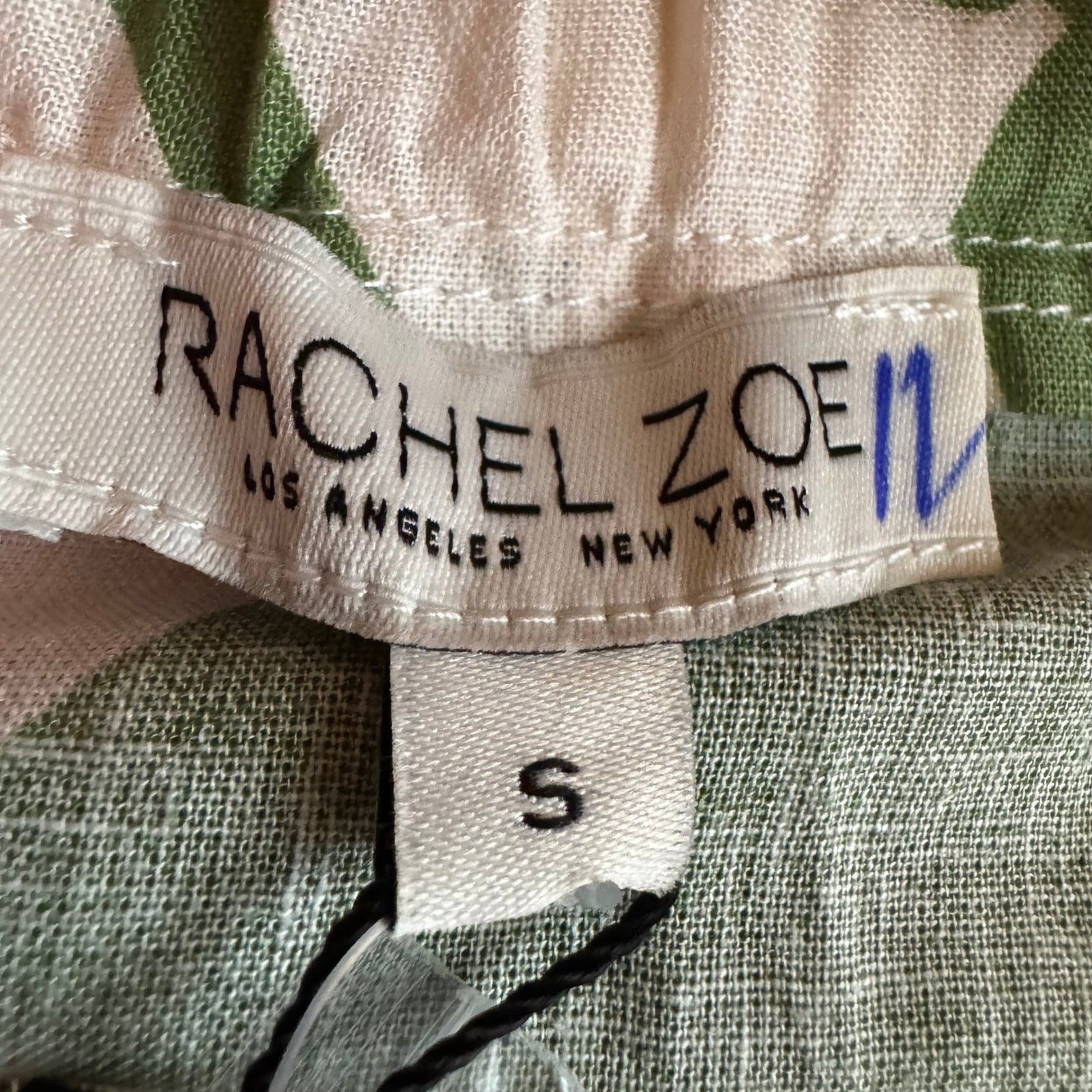 Rachael Zoe Green Abstract Botanical Linen Blend Wrap Midi Skirt Side Tie OS