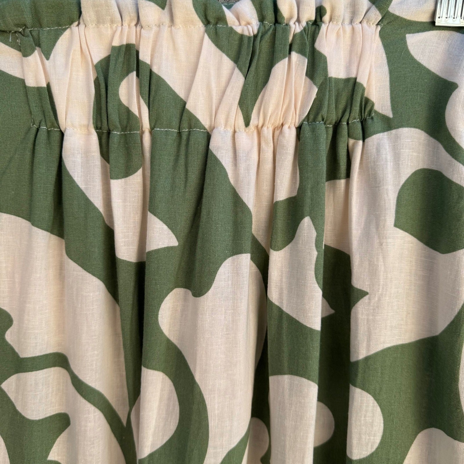 Rachael Zoe Green Abstract Botanical Linen Blend Wrap Midi Skirt Side Tie OS