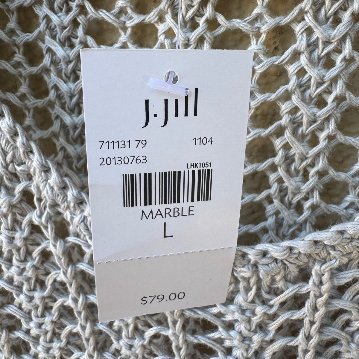 J. Jill 100% Linen Lagenlook Open Knit Mesh Coastal V-Neck Sweater Grey L NEW