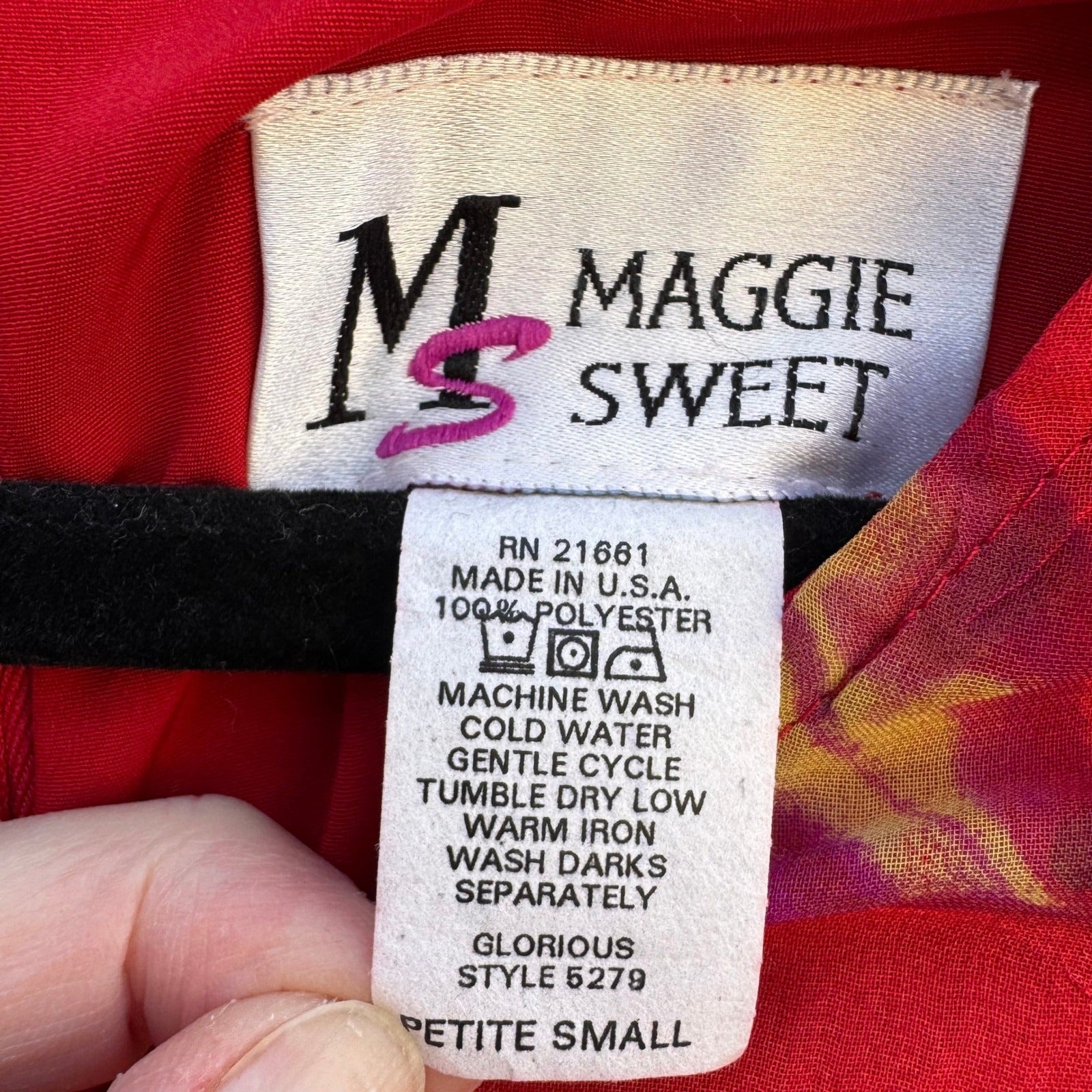 Maggie Sweet Vintage 90s Red Tropical Floral Chiffon Midi Dress Petite Small