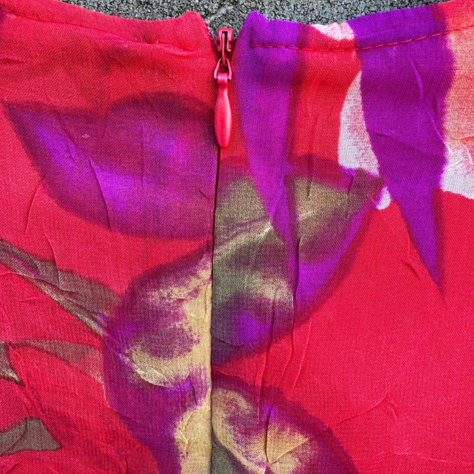 Maggie Sweet Vintage 90s Red Tropical Floral Chiffon Midi Dress Petite Small