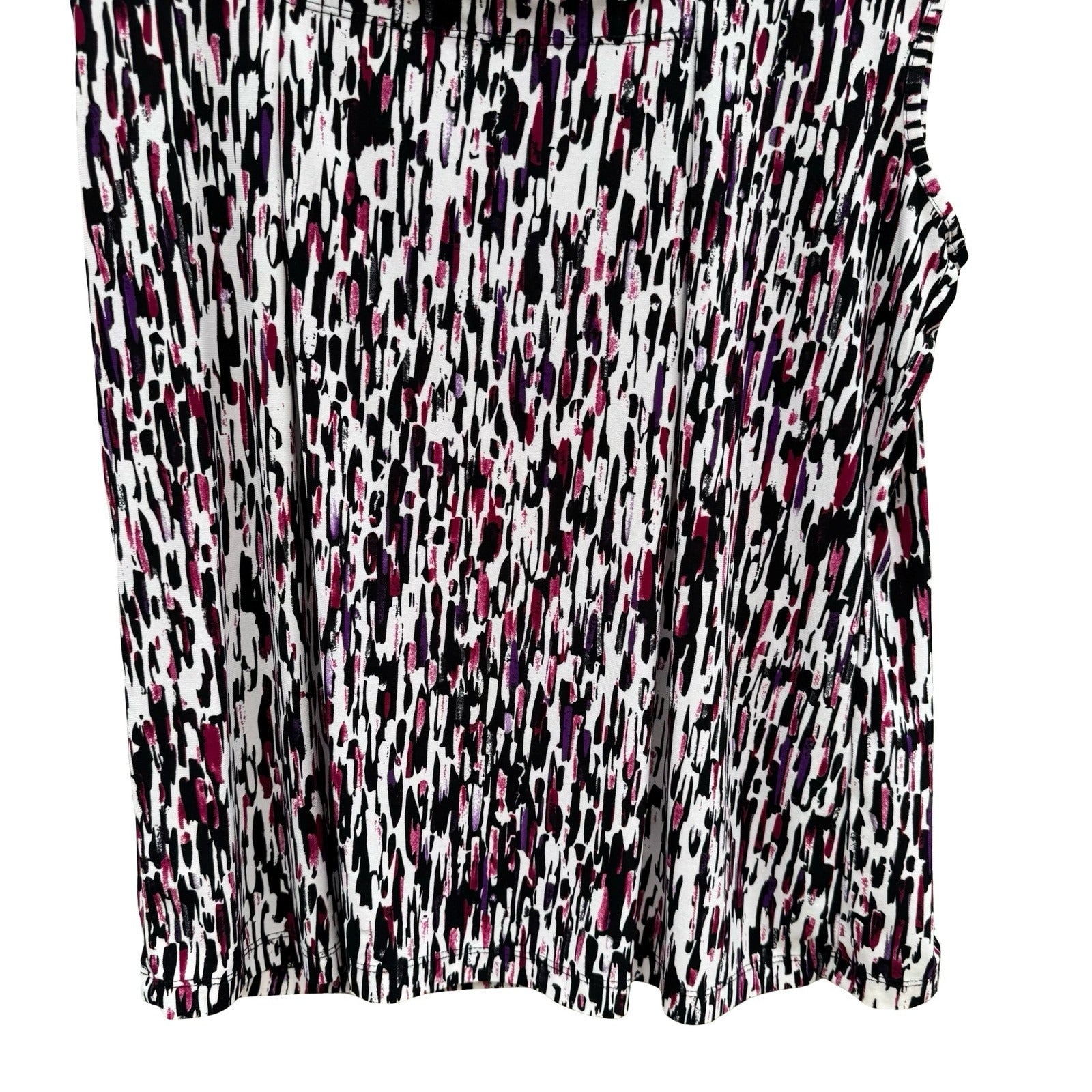 Abstract Brushstroke Square Neck Sleeveless Knit Top Black Magenta Purple Large