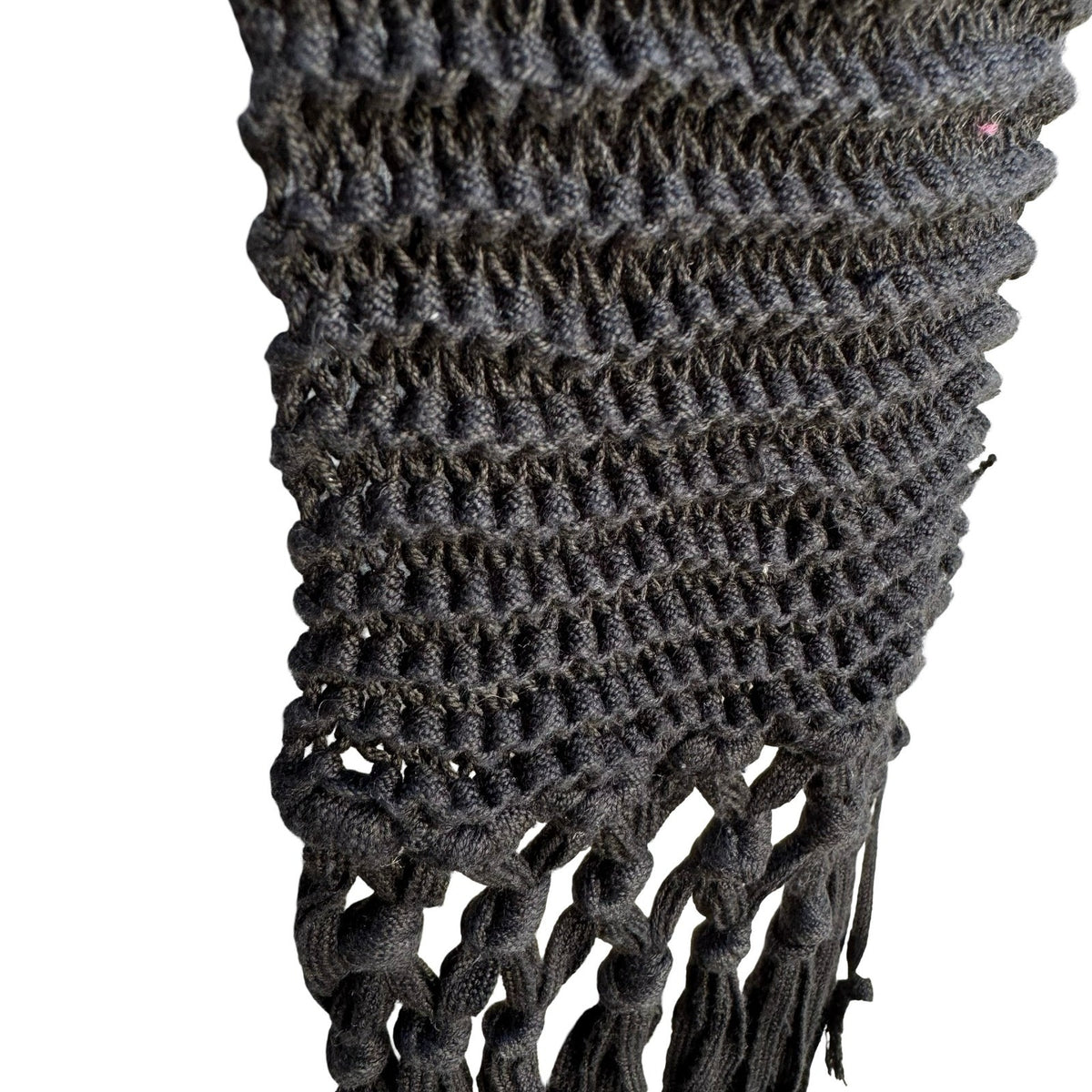 Filippa Silk Cotton Blend Open Knit Boho Minimalist Goth Tassel Scarf Black OS