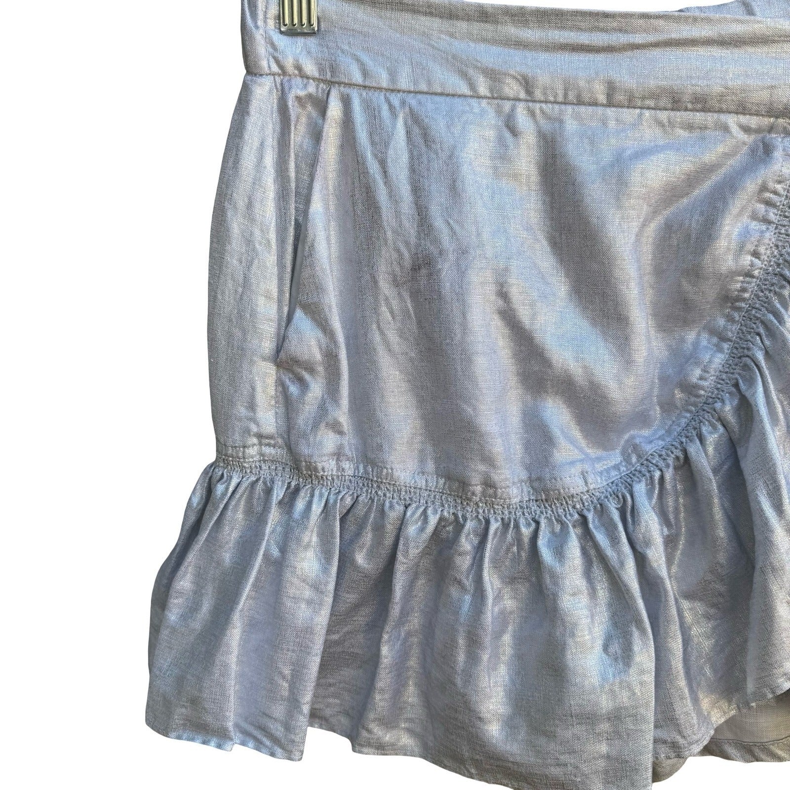 Zara Metallic Silver Ruffle Linen Blend Festival Disco Shiny Micro Mini Skort XS