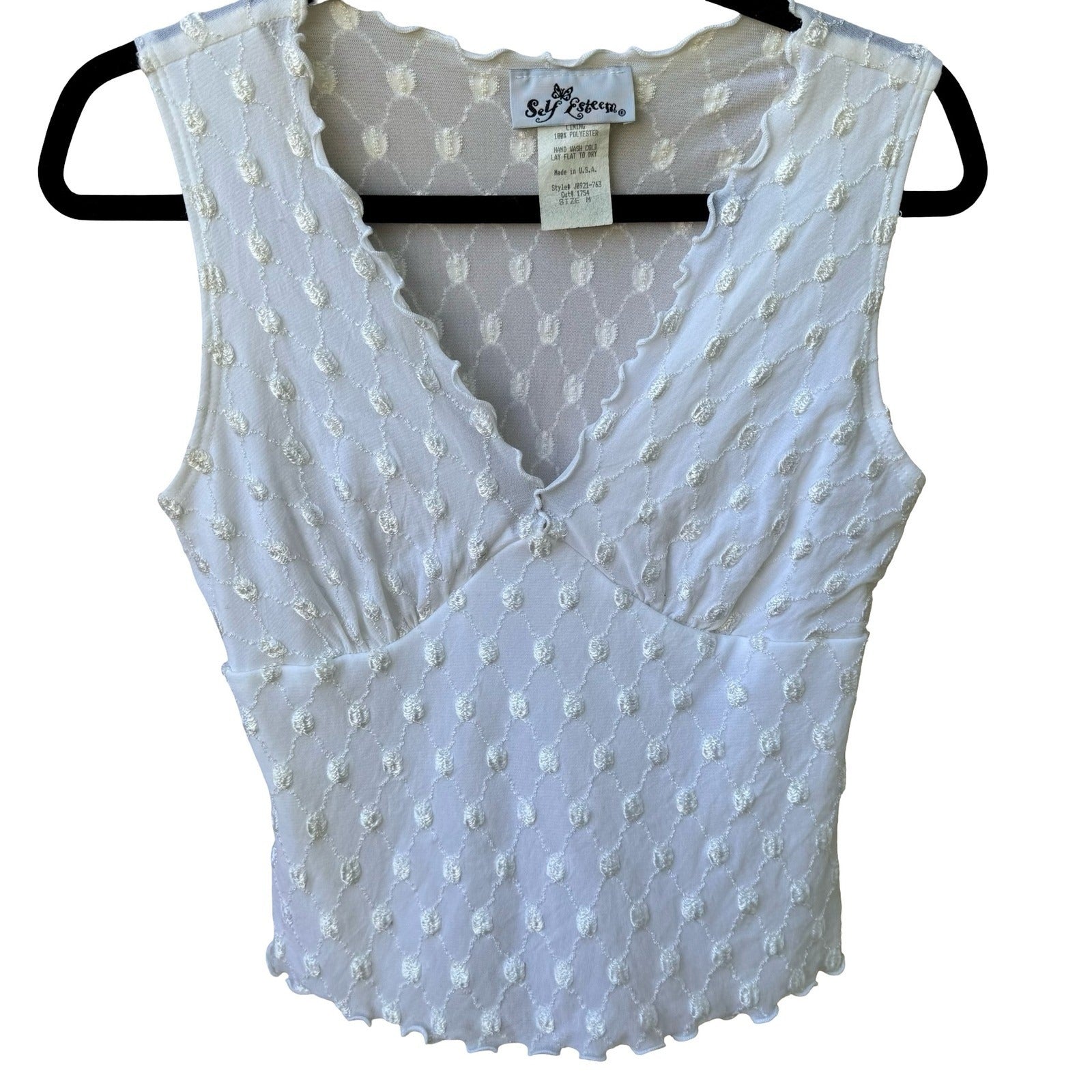 Self Esteem Vintage Y2K Coquette Mesh Embroidered Lettuce Edge Babydoll Top M