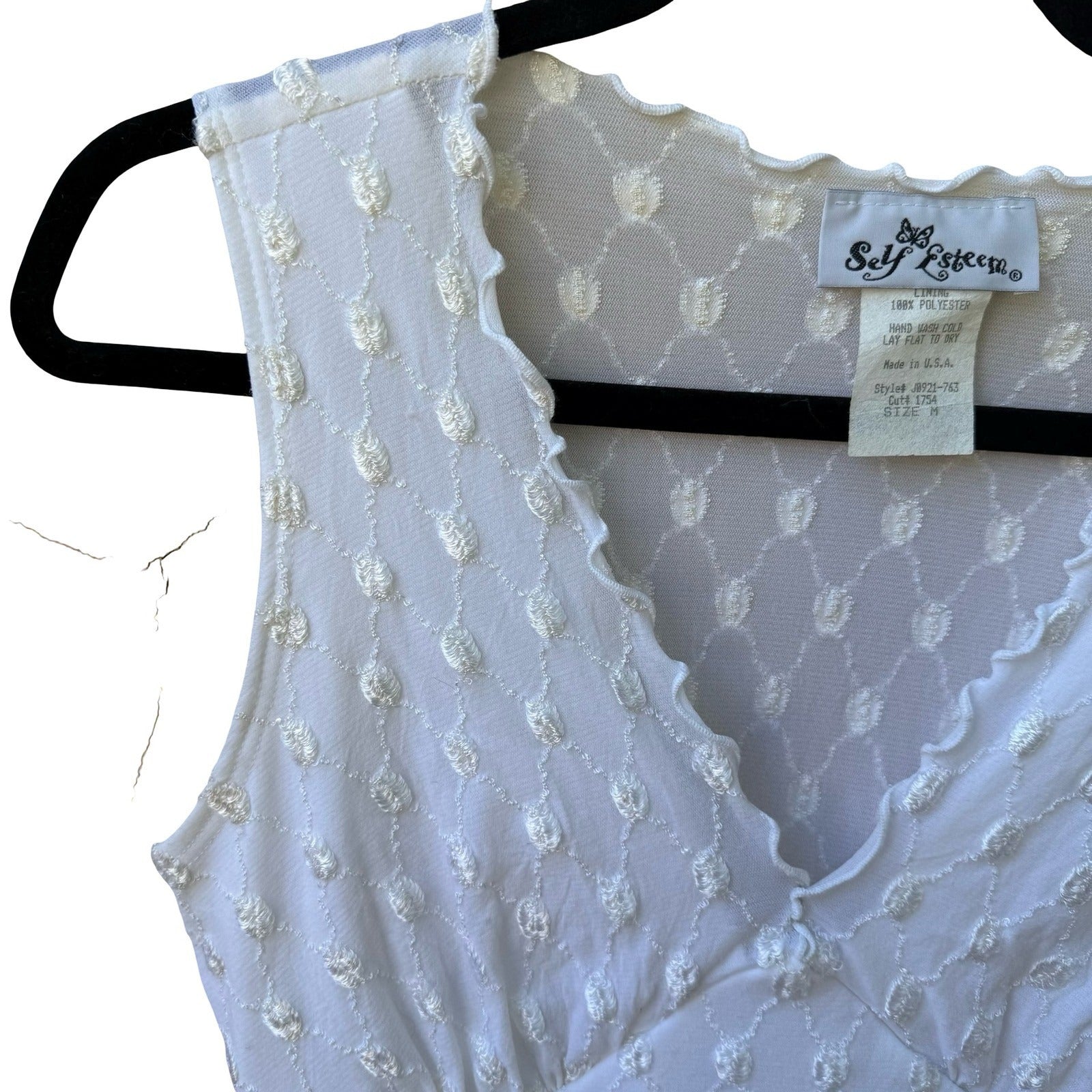 Self Esteem Vintage Y2K Coquette Mesh Embroidered Lettuce Edge Babydoll Top M
