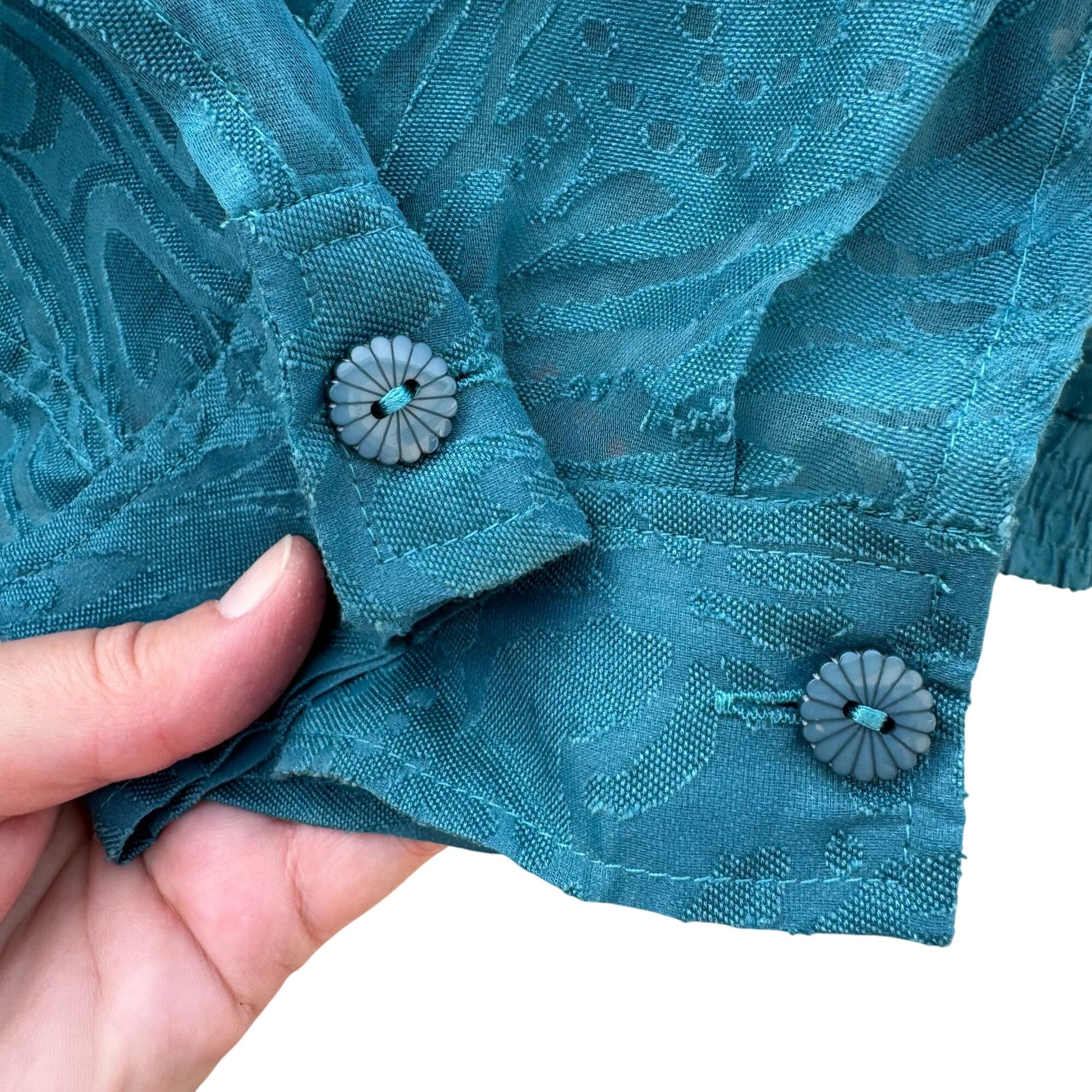 Drapers & Damons Sheer Teal Lightweight Floral Button Cuffs Zip Closure Jacket M