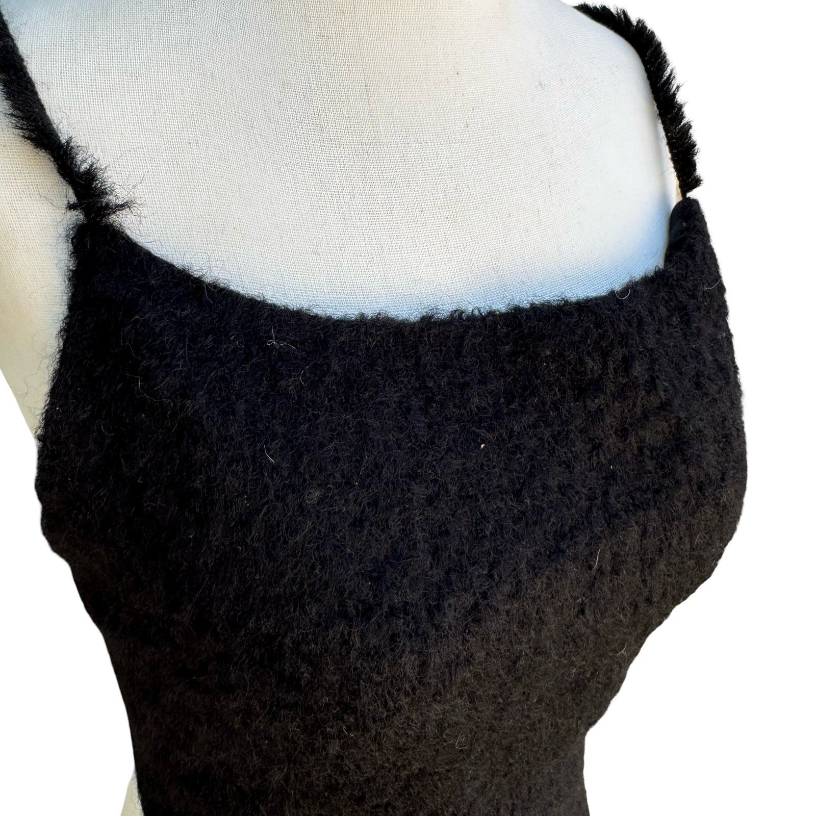 Goth Y2K Black Fuzzy Knit Backless Tie Crop Camisole Top Emo Grunge Whimsigoth M