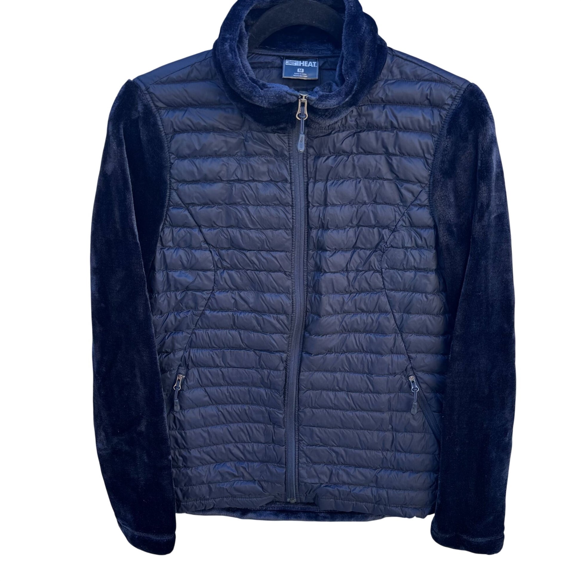 32° Heat Womens M Navy Zip Quilted Puffer Fleece Jacket Long Sleeve Gorpcore