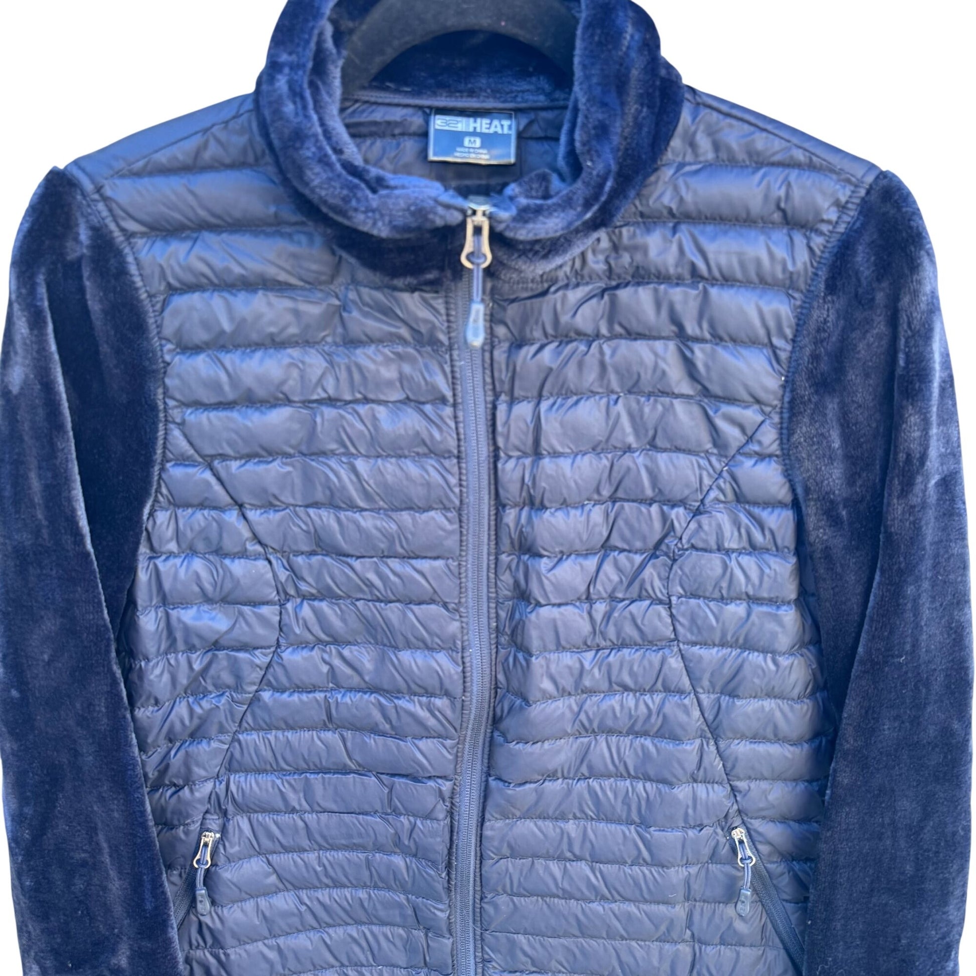 32° Heat Womens M Navy Zip Quilted Puffer Fleece Jacket Long Sleeve Gorpcore