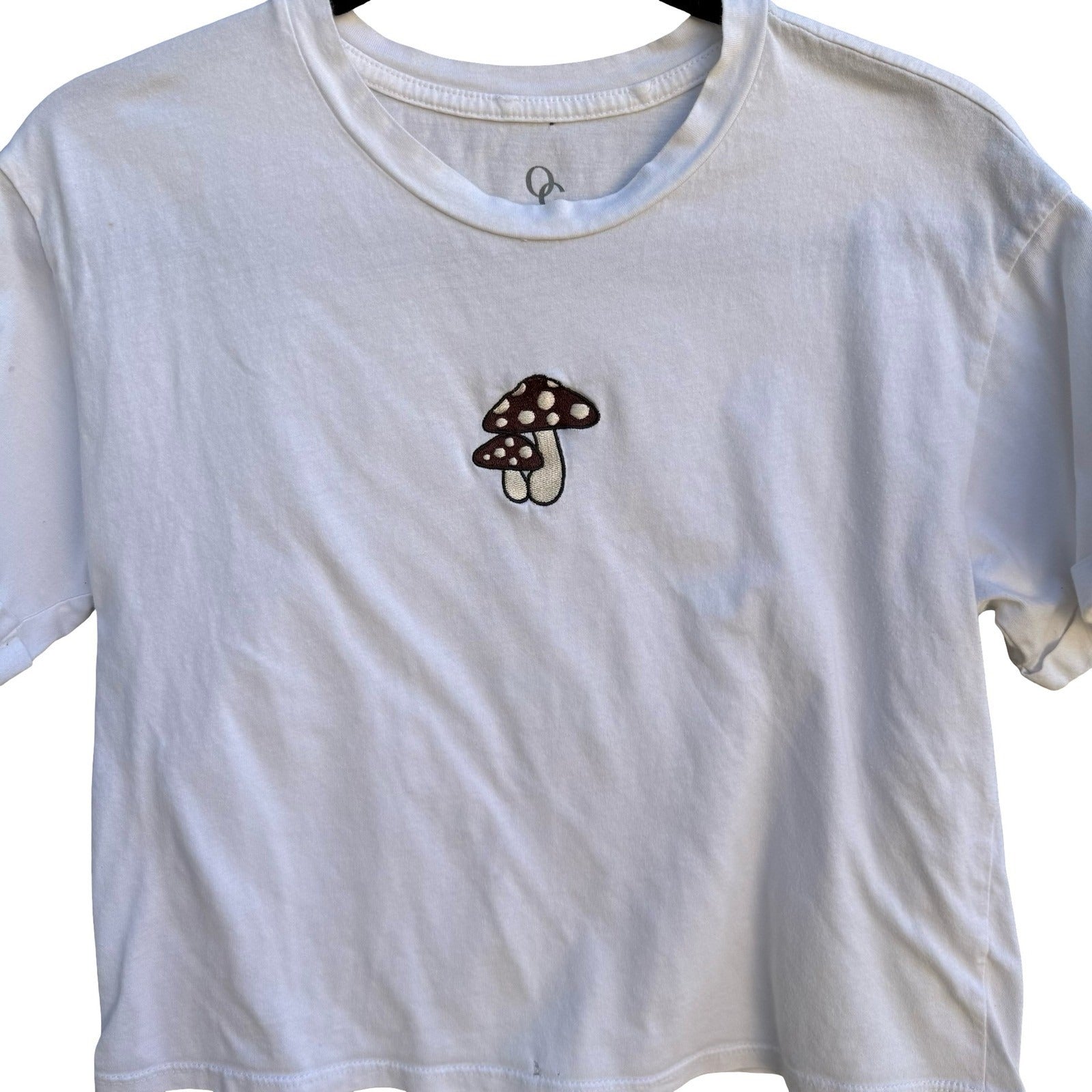 Organic Generation Boho Hippie Mushroom Embroidered Crop Shirt Womens S Granola