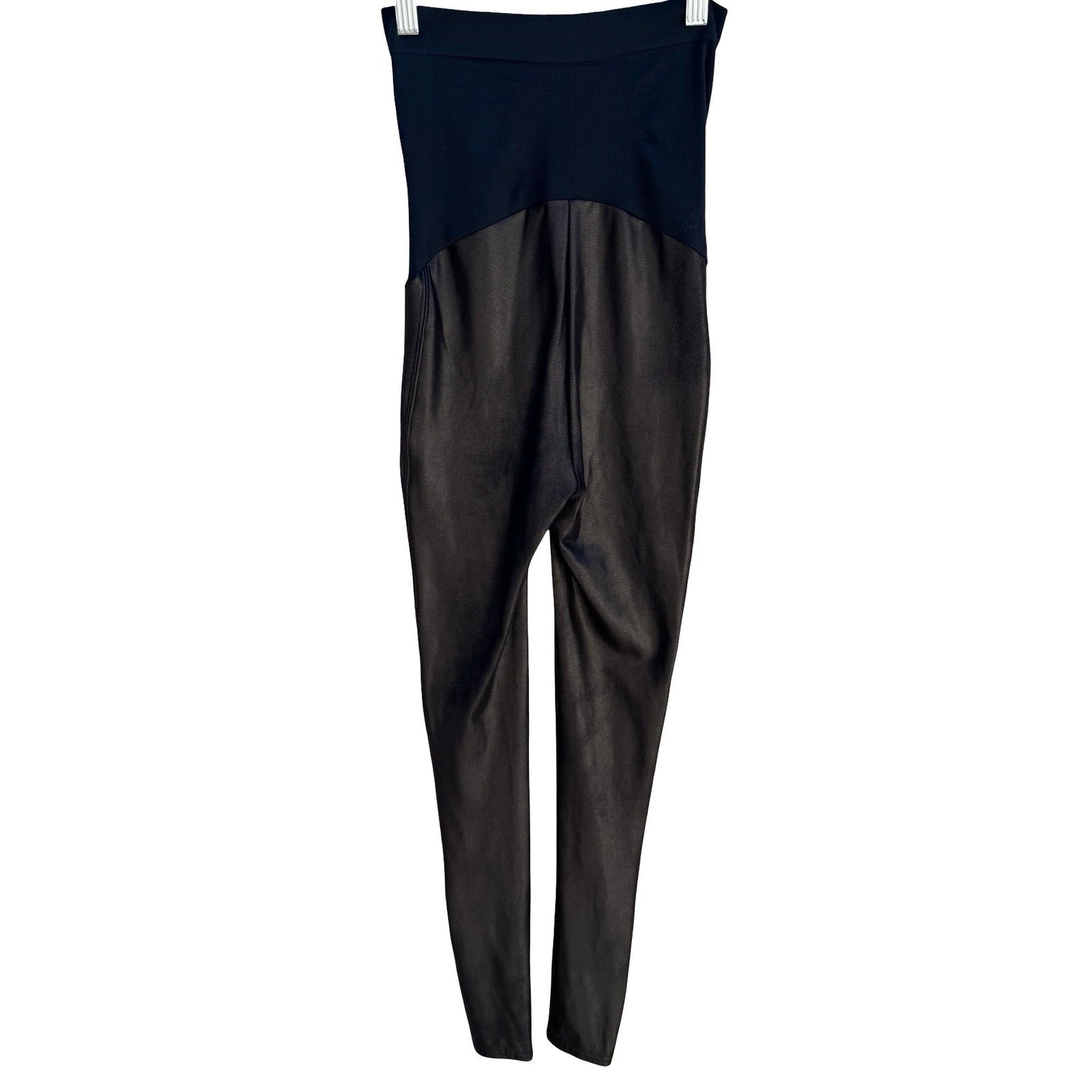 Spanx Mama Faux Leather Edgy Leggings Black Maternity Over the Belly S 20201R