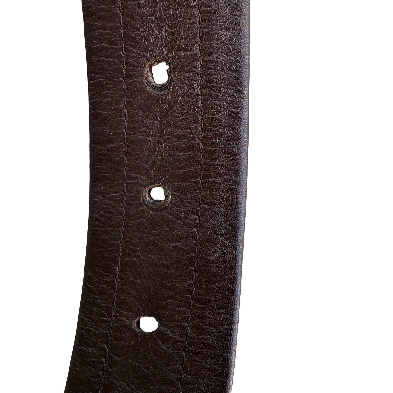 Brown Leather Suede Striped Belt 95 38 Silver Geometric Buckle Cuir Veritable