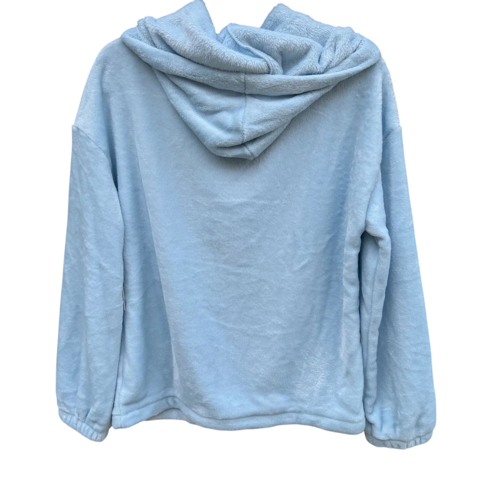 Lauren Conrad Blue Fuzzy Woobie Hoodie Sweatshirt Satin Drawstring Cozy Womens M