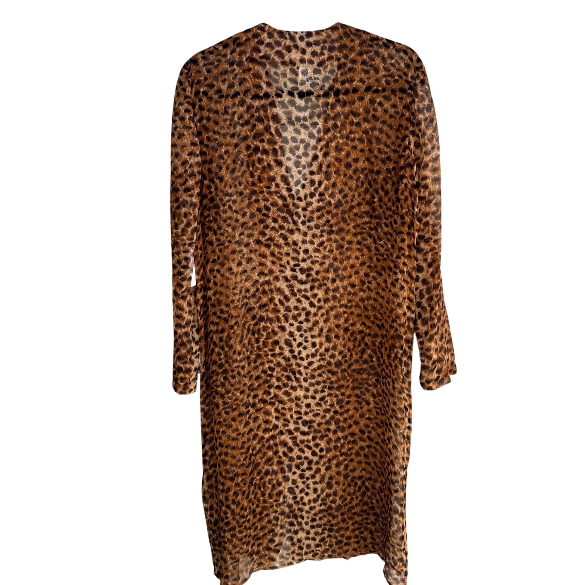 Diane Gilman Leopard Print Sequin Cardigan Duster Coat Silk Brown Black New S