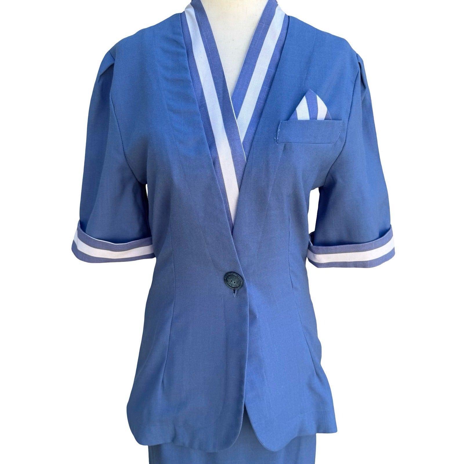 Sunshine Starshine Vintage 80s Retro Nautical Skirt Suit Striped Trim Blue 8