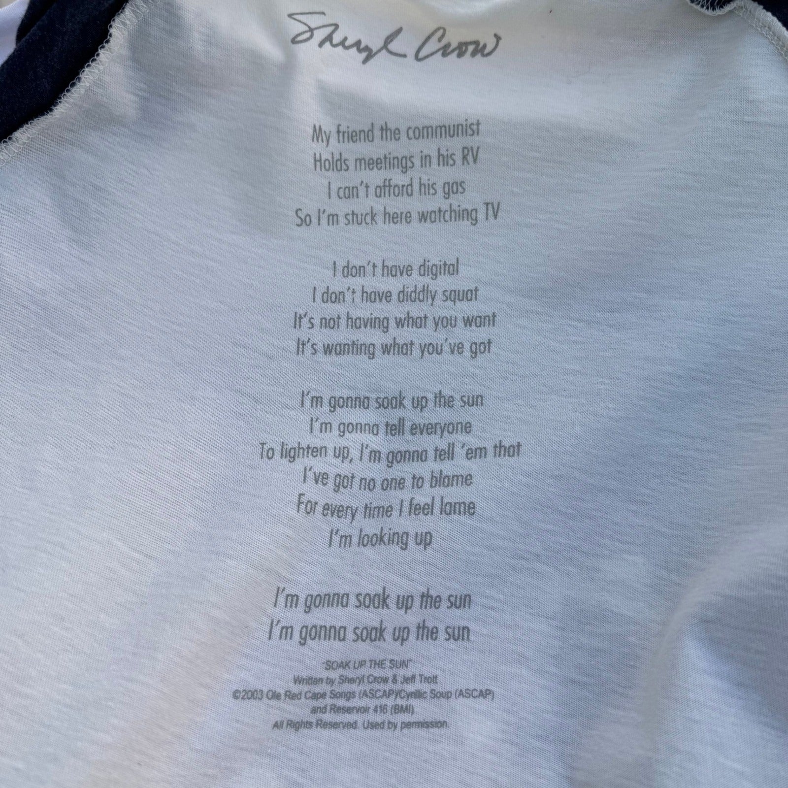 Sheryl Crow Graphic Baseball Tee White Fancy Ride Motorcycle Americana Medium
