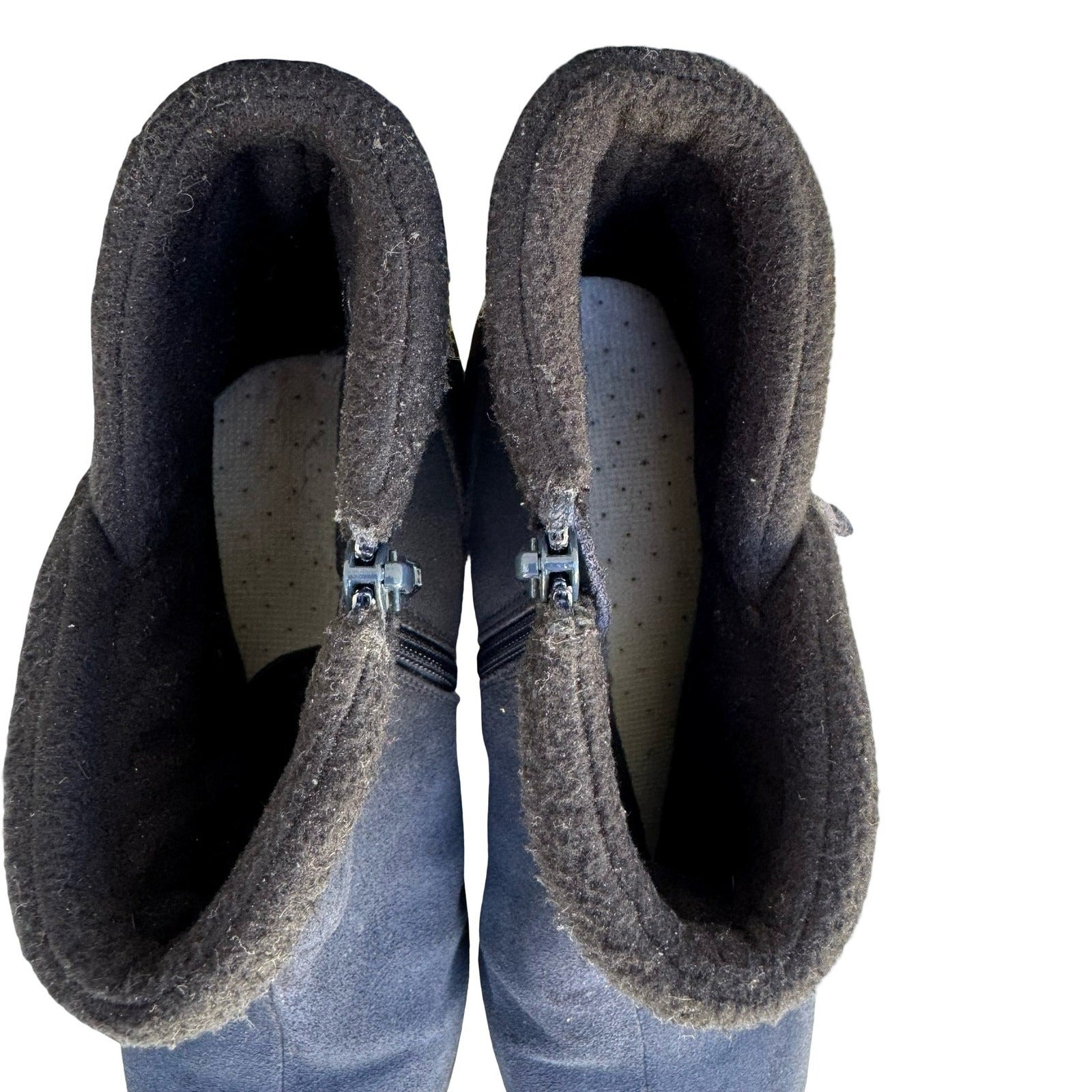 Studio Brilliant Womens Navy Blue Suede Leather Fleece Trim Ankle Boots Size 11M