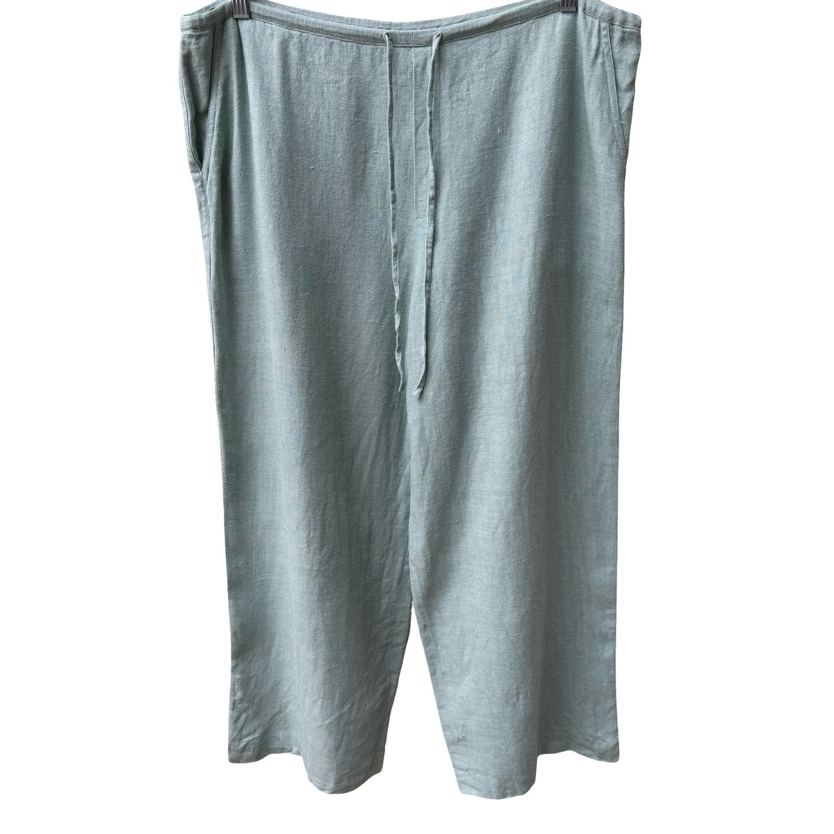 Ellen Tracy Linen Lagenlook Minimalist Drawstring Coastal Crop Wide Leg Pants L