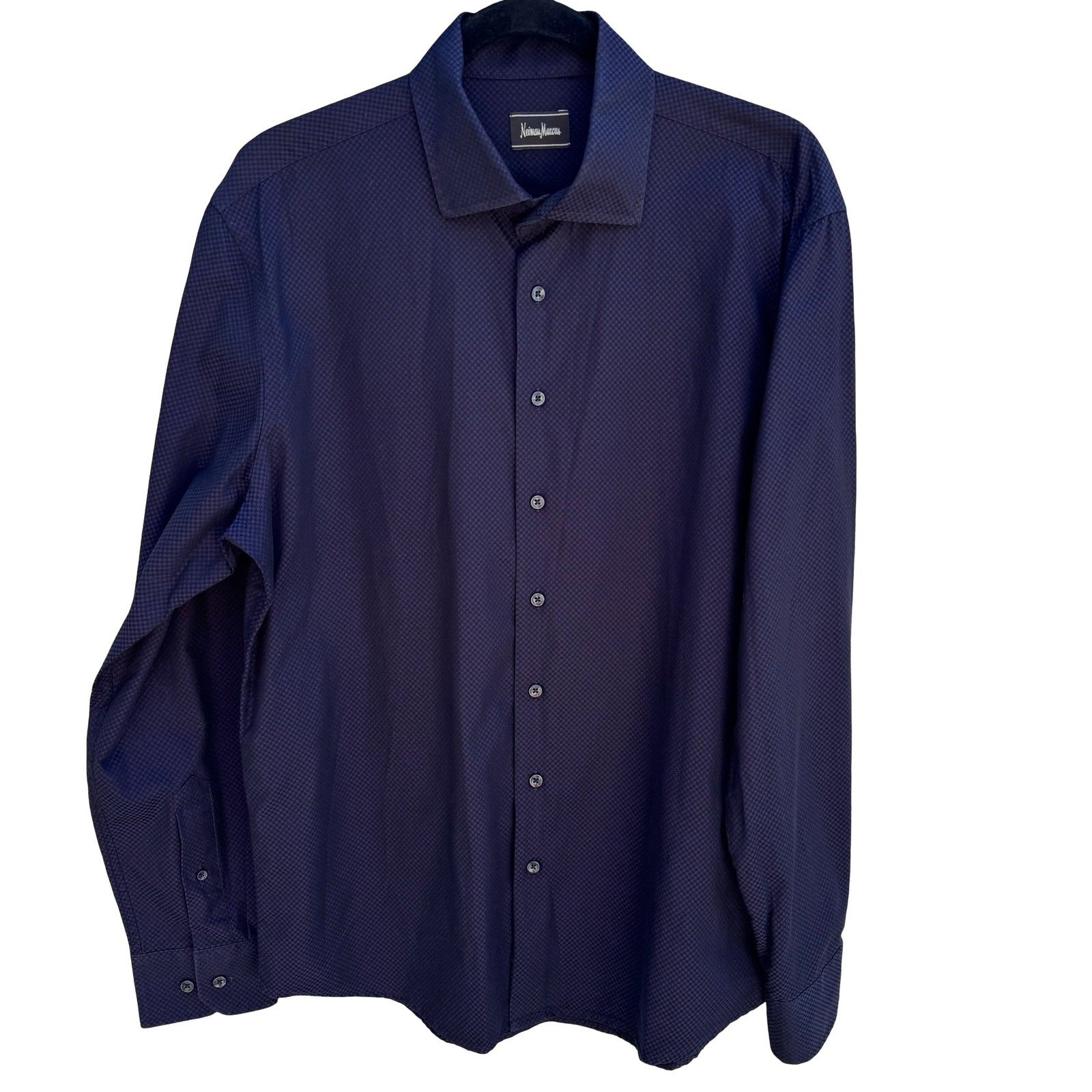 Neiman Marcus Purple Micro Check Quiet Luxury Cotton Old Money Shirt Mens L