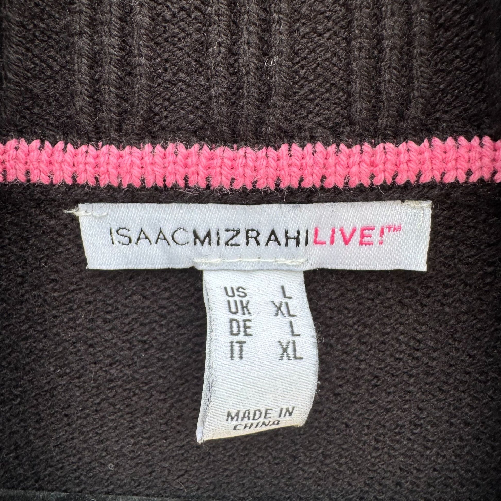 Isaac Mizrahi Womens Black Ribbed Open Front Knit Cardigan Sweater Pockets L