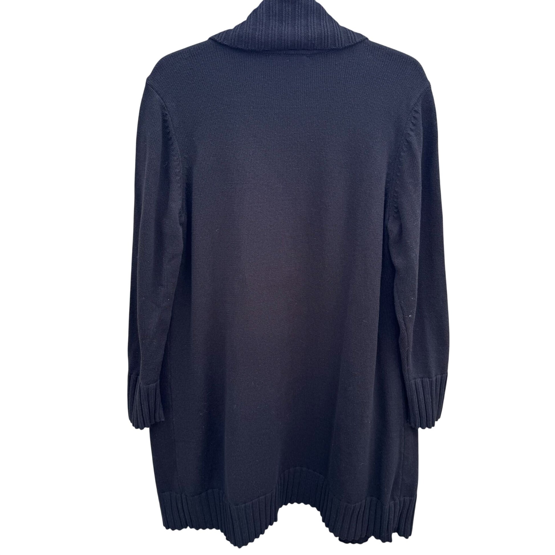 Isaac Mizrahi Womens Black Ribbed Open Front Knit Cardigan Sweater Pockets L