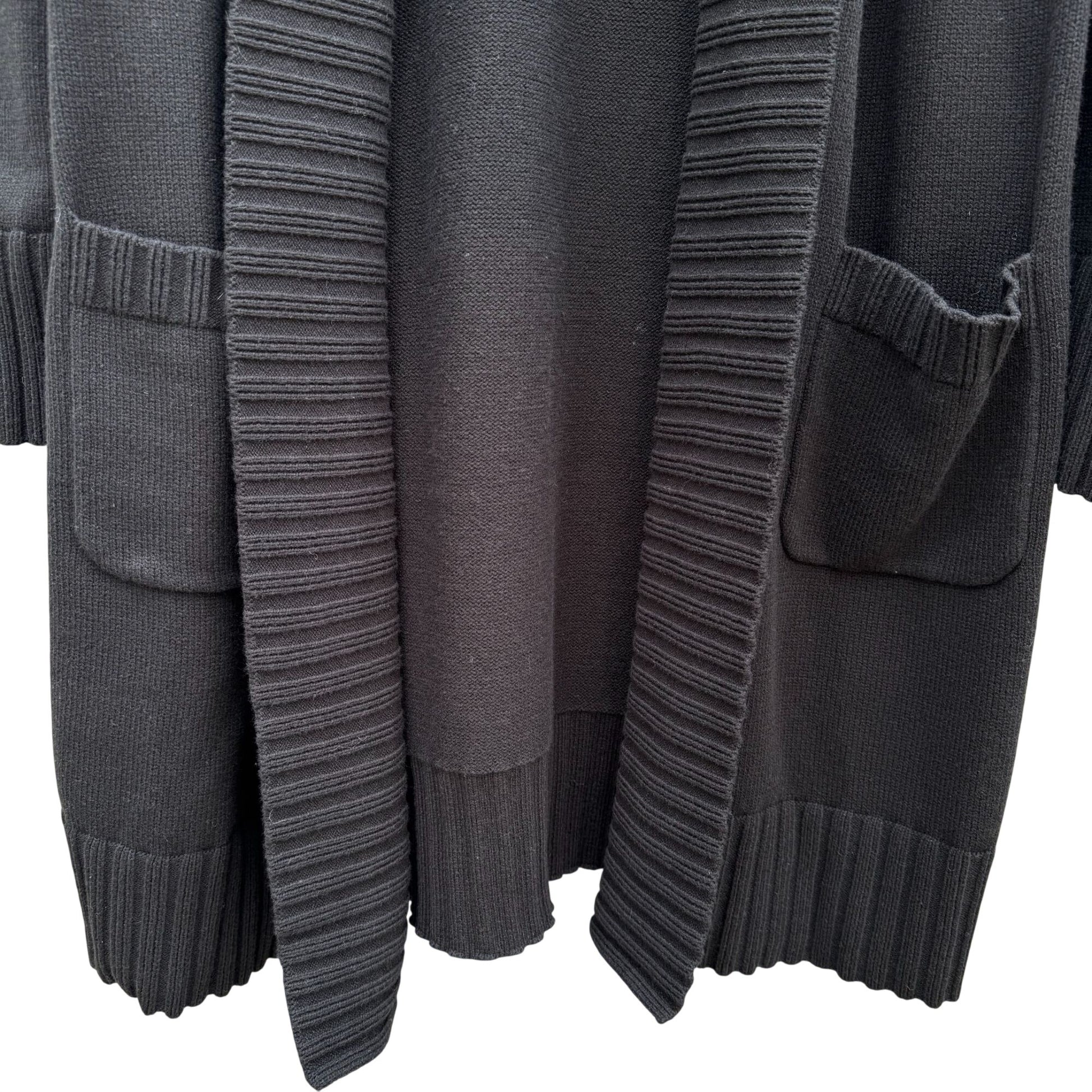 Isaac Mizrahi Womens Black Ribbed Open Front Knit Cardigan Sweater Pockets L