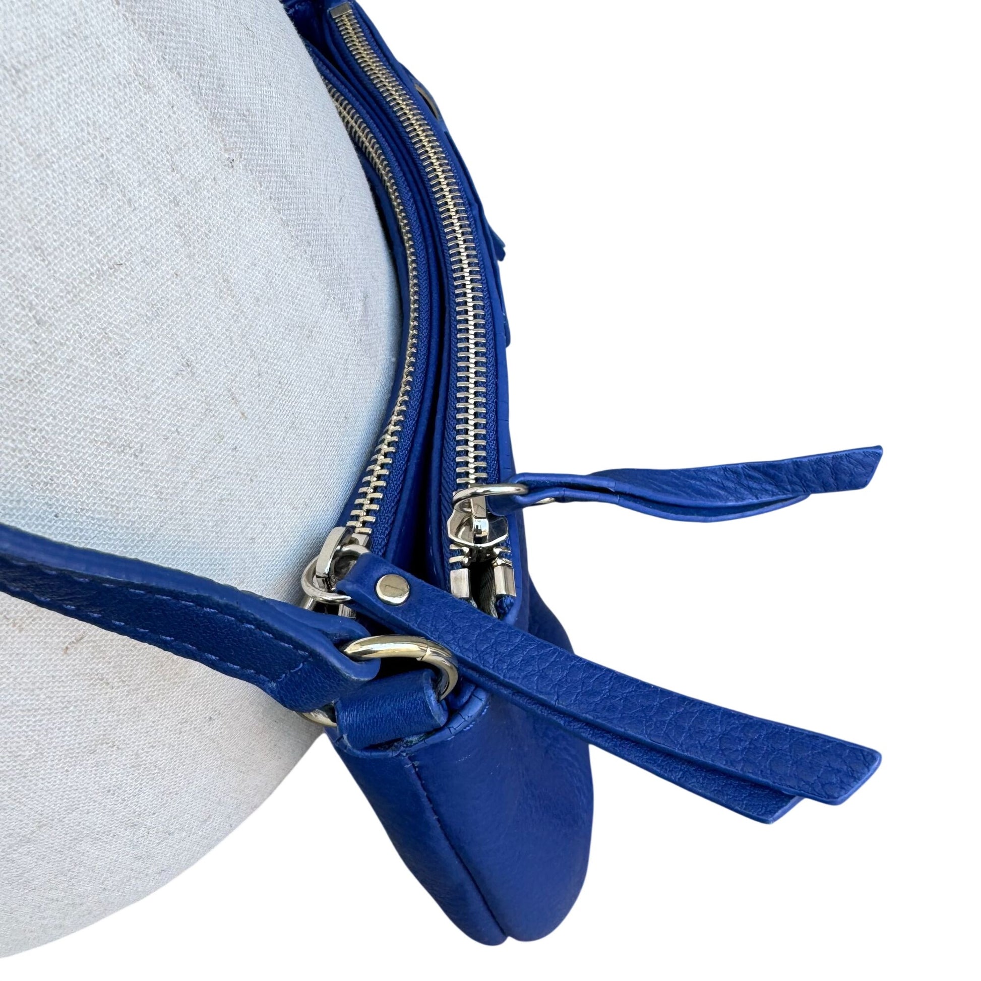 Isaac Mizrahi Crossbody Genuine Leather Bag Blue Tassel Adjustable Strap New