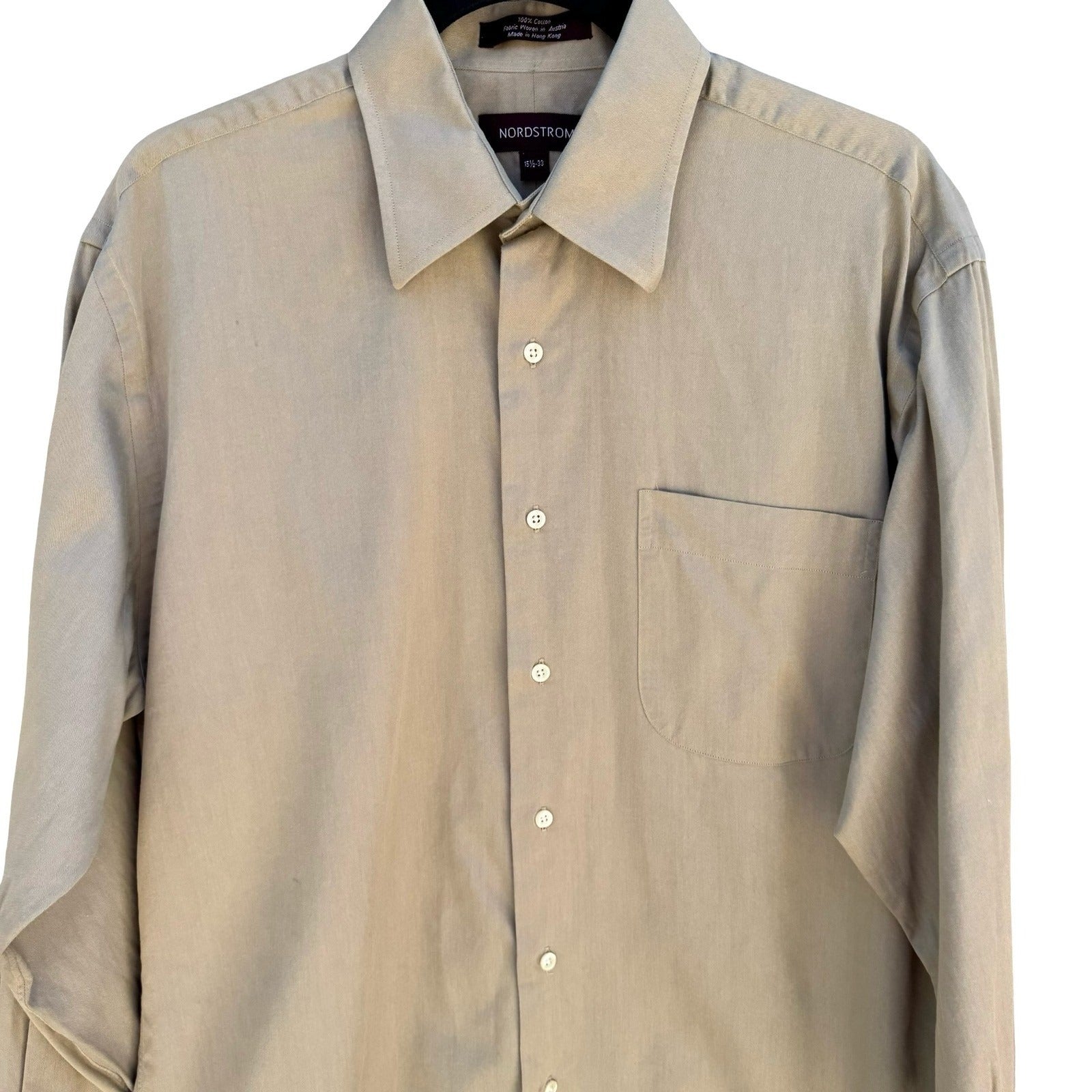 Nordstrom Vintage 90s Preppy Tan Twill Dress Shirt Austrian Cotton Mens 15.5